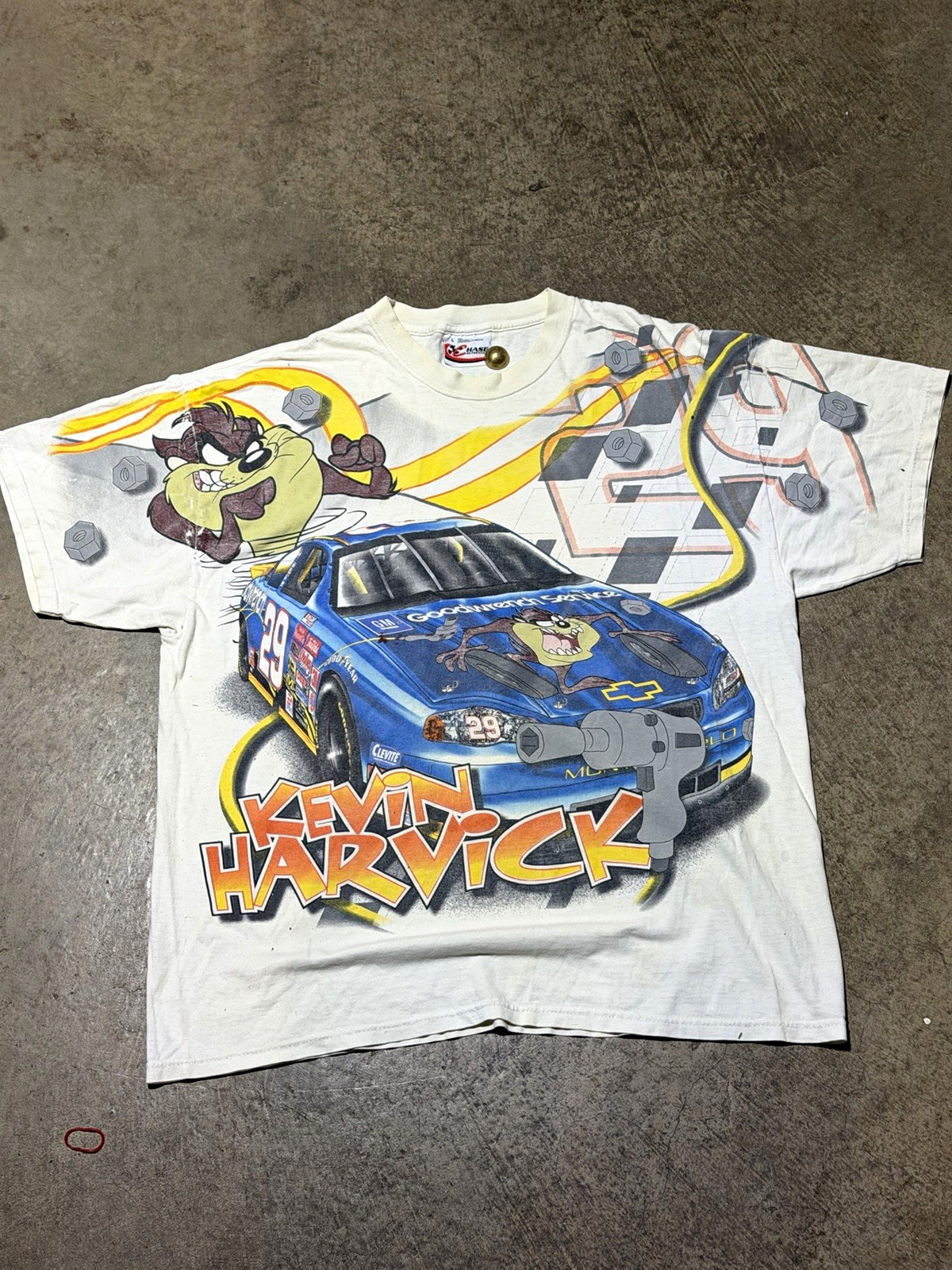 Chase Authentic Kevin Harvick Taz AOP Goodwrench Monte Carlo 400 Rematch Tee L