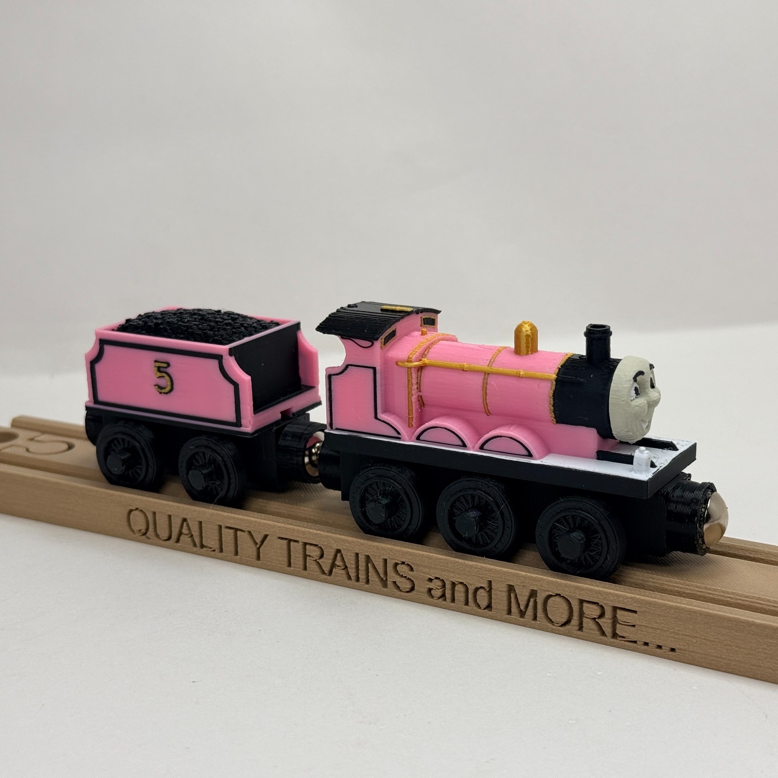 Wooden Railroad Pink James Train Engine with Tender Custom made for Thomas Train