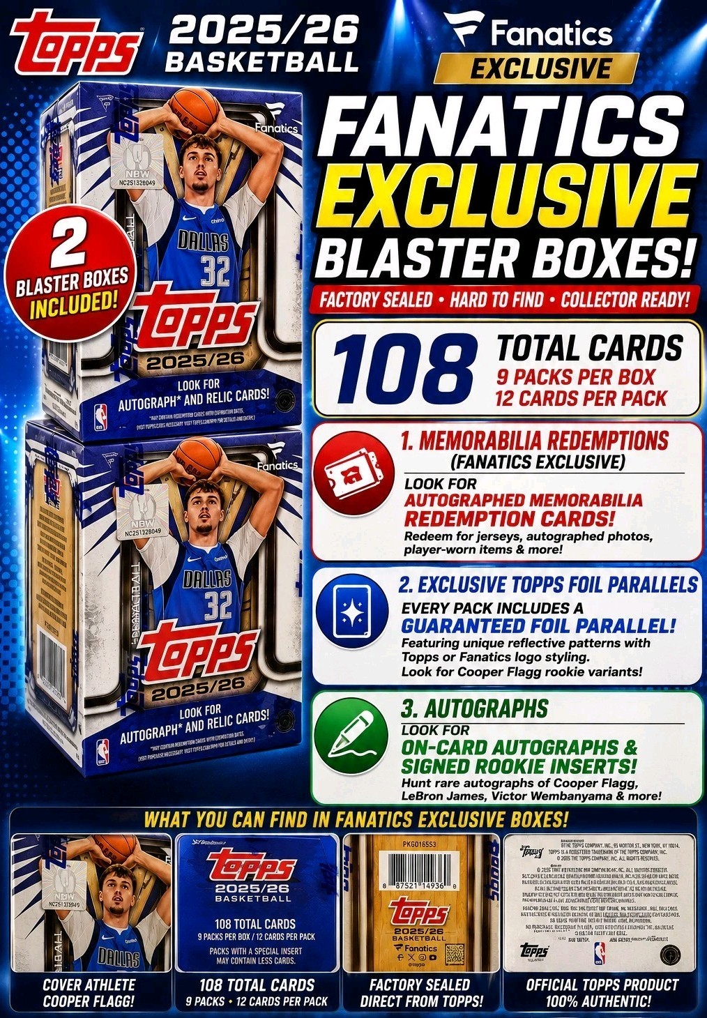 2X 2025-26 Topps NBA Basketball Fanatics Exclusive Sealed Redemptions Box Lot