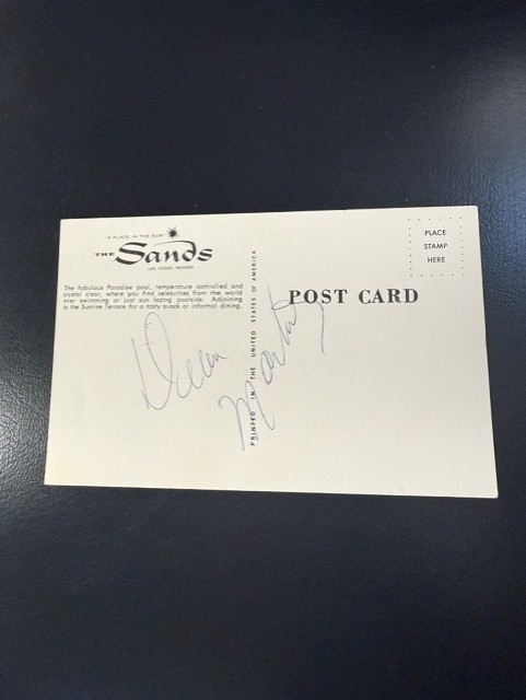 DEAN MARTIN Autographed Signed Vintage Sands Hotel Las Vegas Postcard
