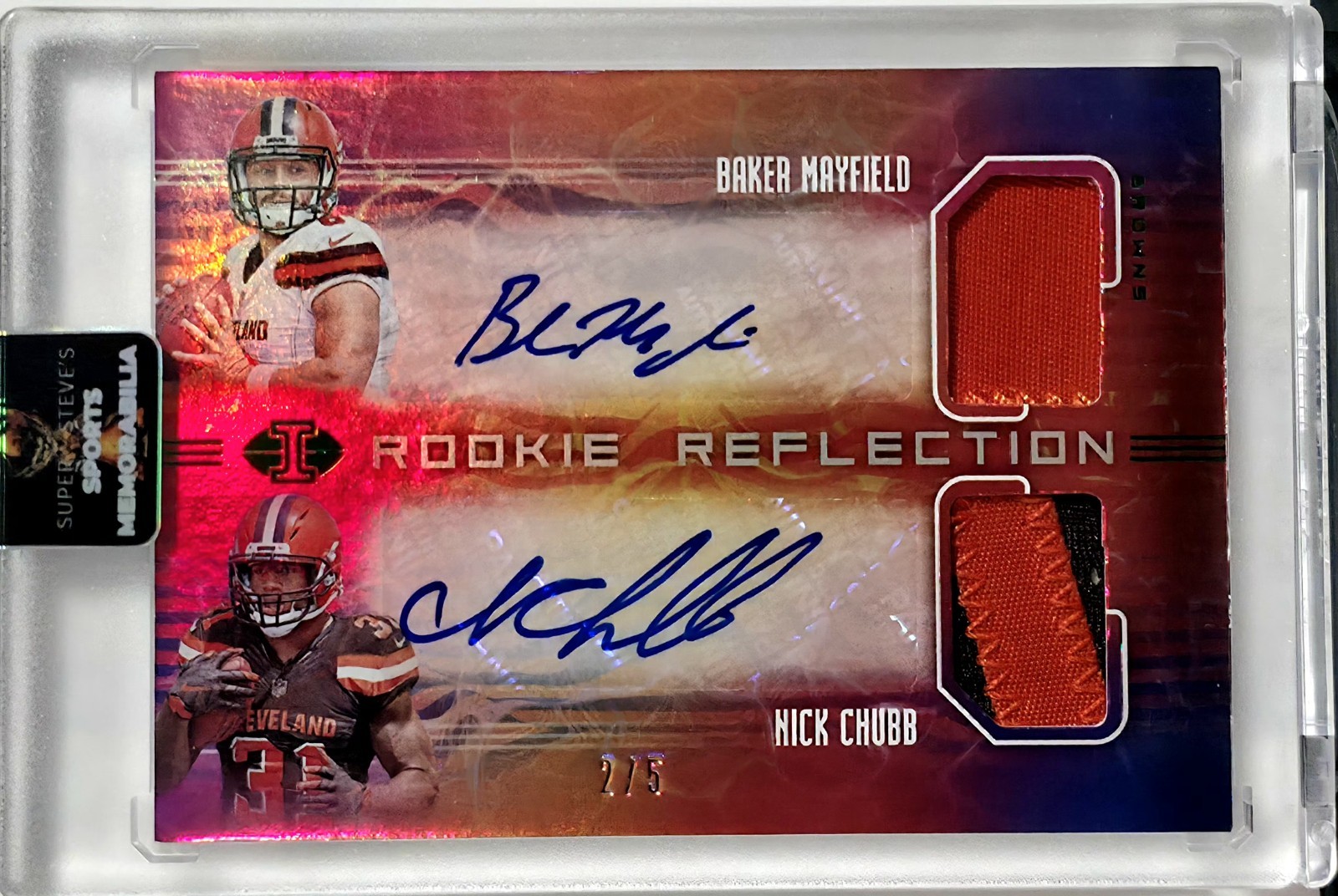 🔥 Baker Mayfield & Nick Chubb Dual (RPA) /5 2018 Panini Rookie Patch Auto WOW