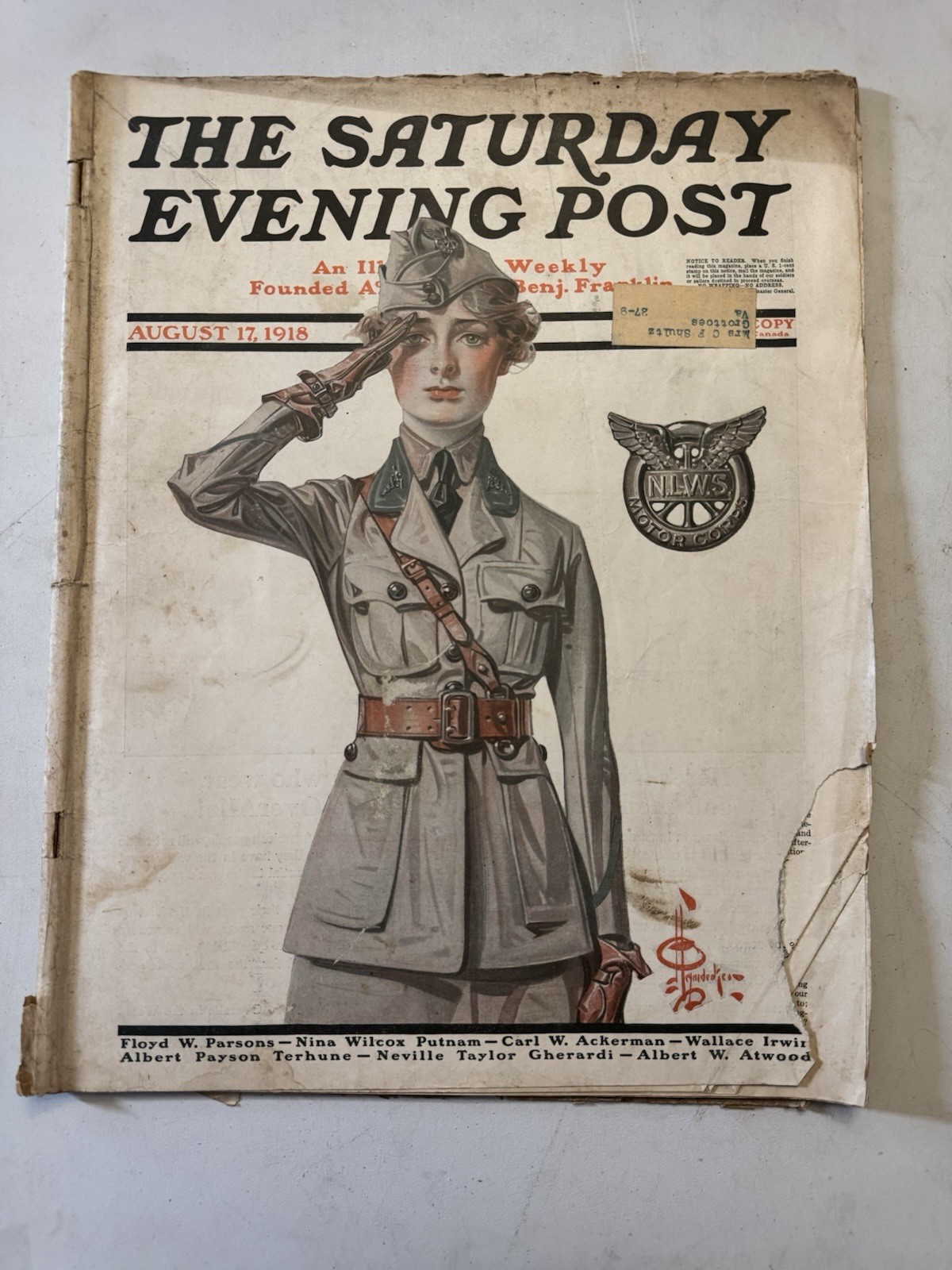 Saturday Evening Post August 17, 1918, World War 1 - Military Women Cover 