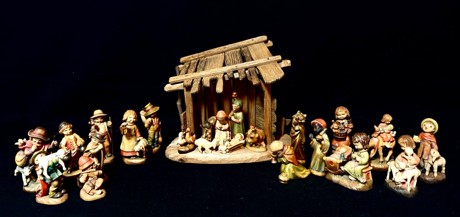 ~*~ANRI Juan Ferrandiz Hand-Painted Wood Nativity Set w/ Stable~*~