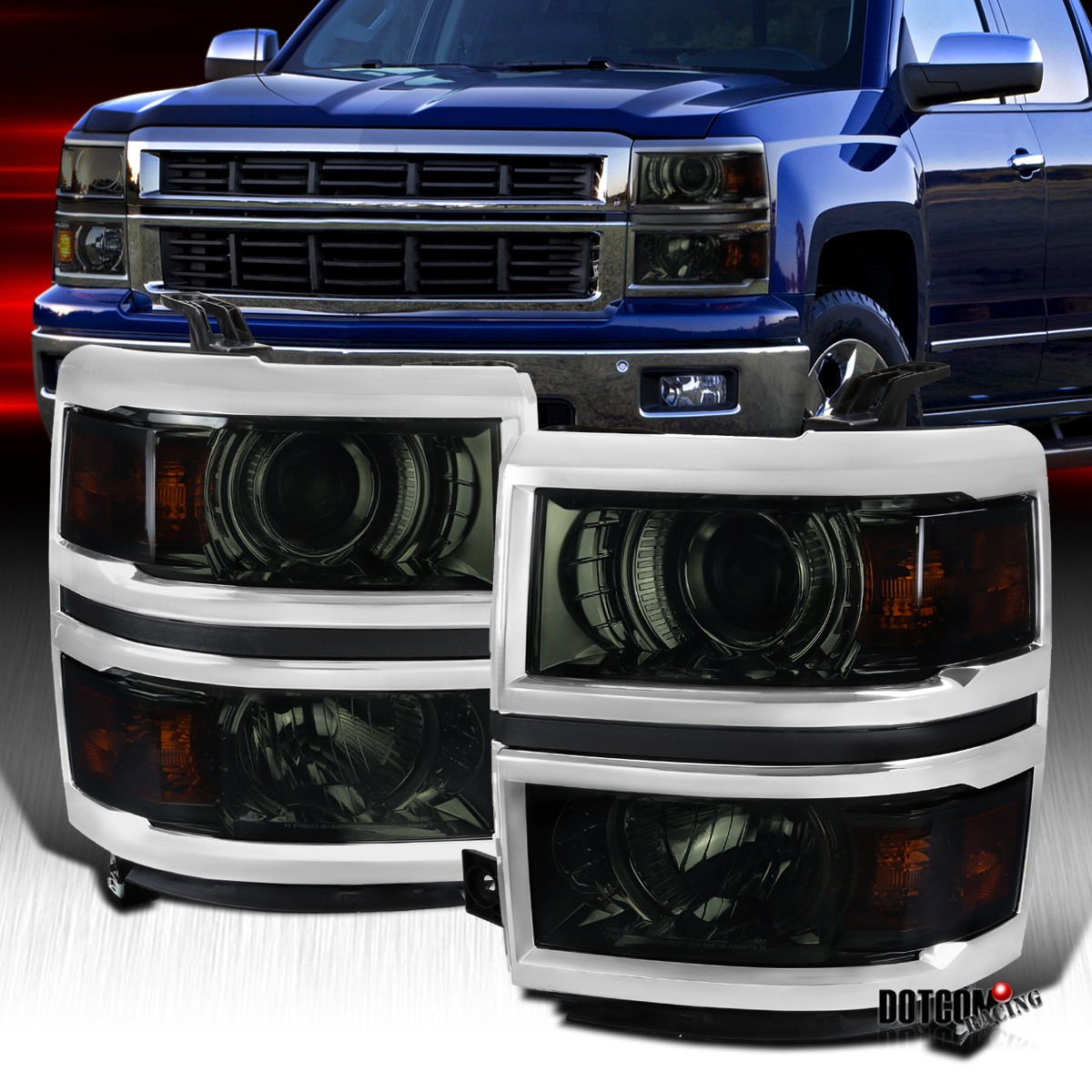 Fit 2014-2015 Silverado 1500 Smoke Projector Headlights Headlamps Left+Right