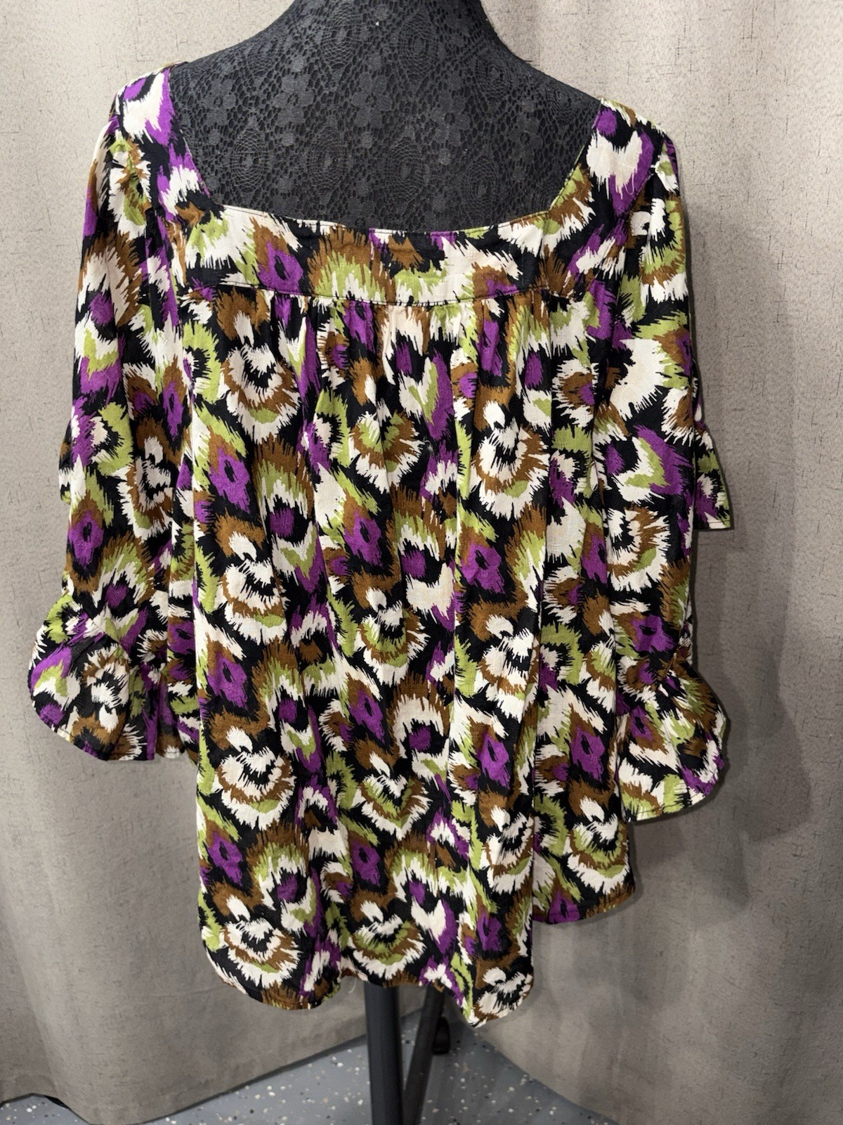 Women’s Plus Sz 4X Terra & Sky Geometric Ruffle Sleeve Square Neckline Cotton