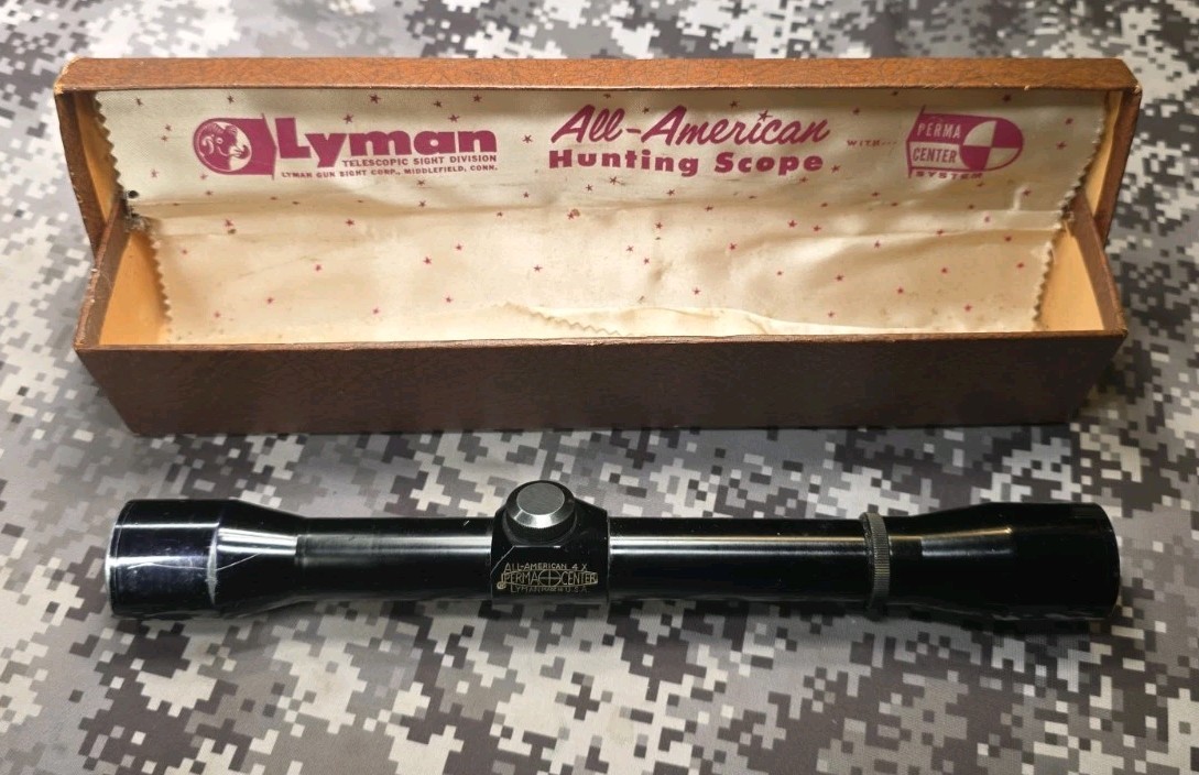 VINTAGE LYMAN ALL AMERICAN 4X PERMA-CENTER GERMAN POST RETICLE GLOSS RIFLE SCOPE VINTAGE LYMAN ALL AMERICAN 4X PERMA-CENTER GERMAN POST RETICLE GLOSS RIFLE SCOPE