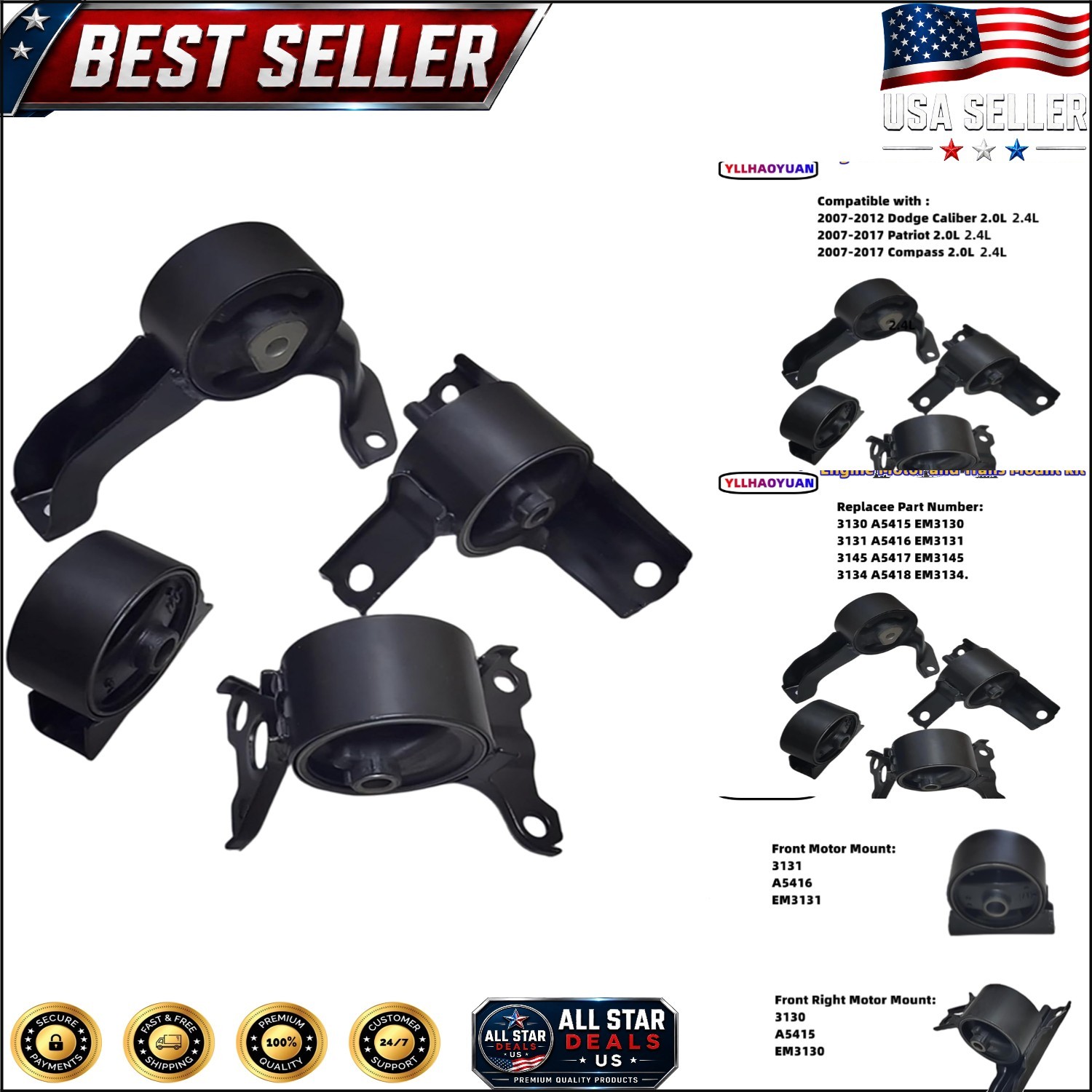 High-Quality 4-Piece Engine Mount Kit for Jeep and Dodge Vehicles 2007-2017