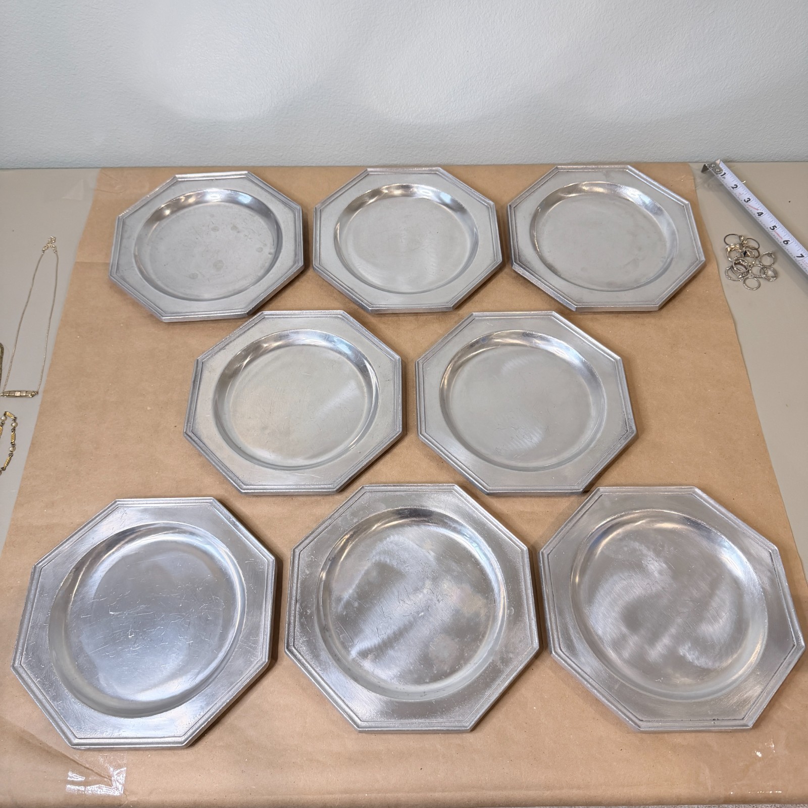 Vintage RWP Wilton Armetale Pewter Octagon Charger Plates,  9\