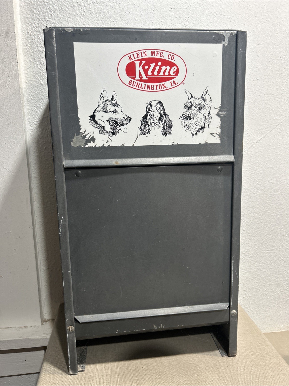 Vintage K-Line Galvanized Metal Dog Food Container With Sliding Lid Vintage K-Line Galvanized Metal Dog Food Container With Sliding Lid