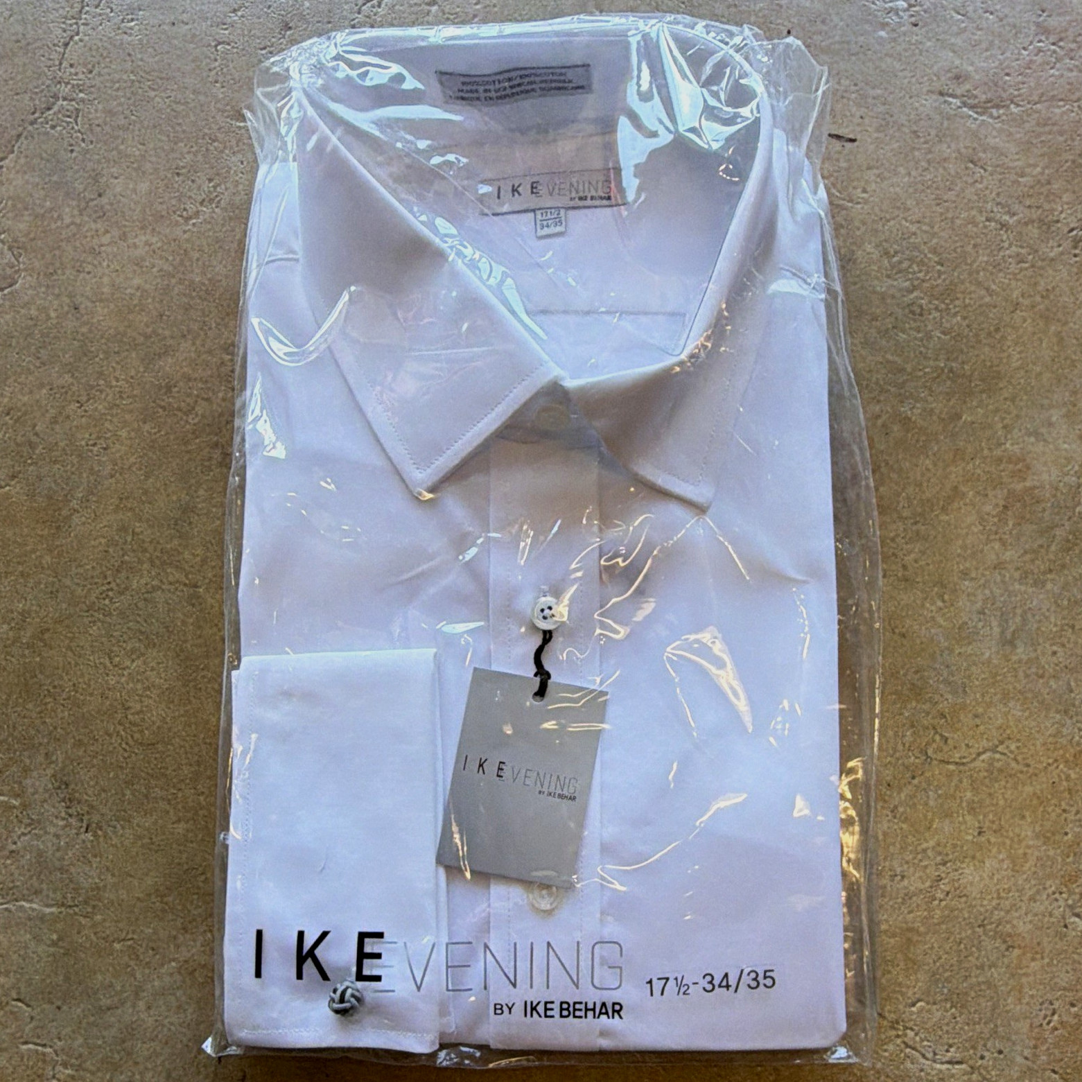 IKE Evening 17.5 34/35 White Solid Dress Shirt 100% Cotton French Cuff IKE Evening 17.5 34/35 White Solid Dress Shirt 100% Cotton French Cuff