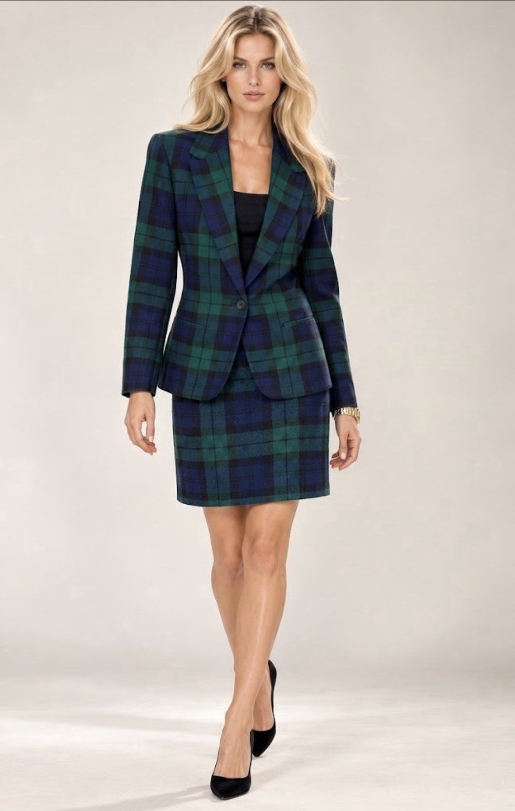 NEW J Crew Skirt Suit Size 10 Piece Set Blackwatch Tartan Plaid Green Blue Wool