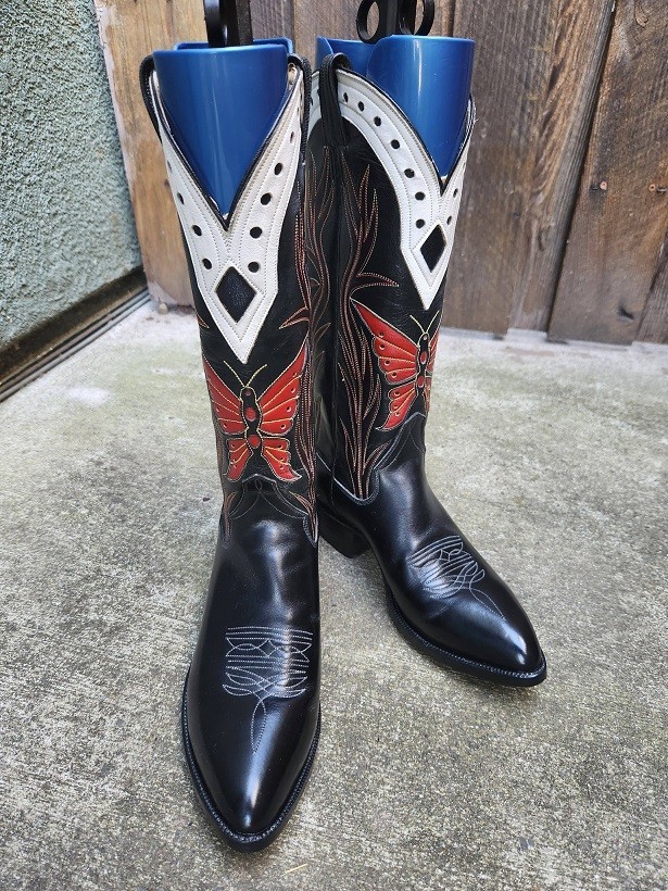 Rare   R.J. FOLEY Mens Custom Multi-Color Butterfly Cowboy Boots 8.5D