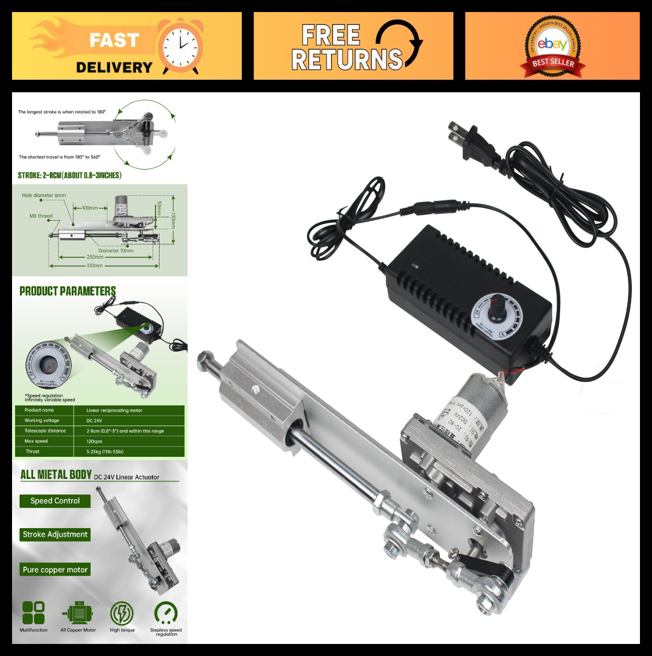 CNCTOPBAOS Reciprocating Linear Actuator DC24V Adjustable 0.78\
