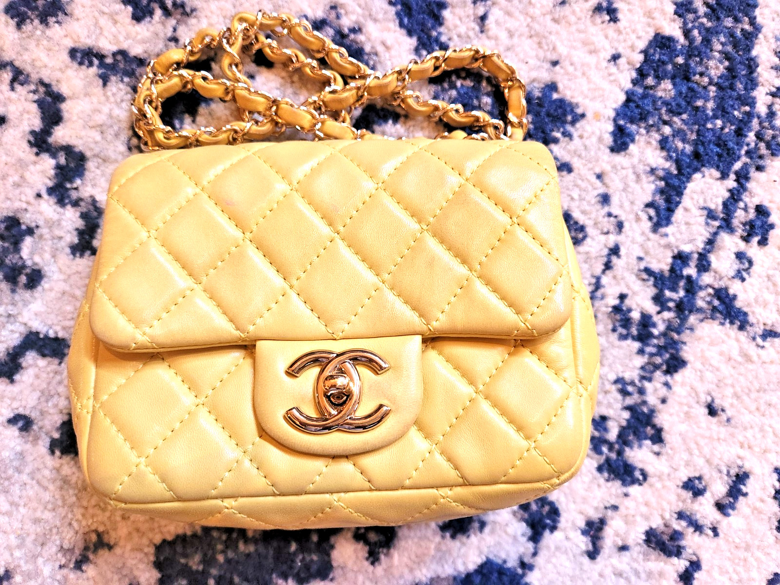 Chanel Mini Flap Bag Crossbody – Yellow Calf Leather – Very Good Condition