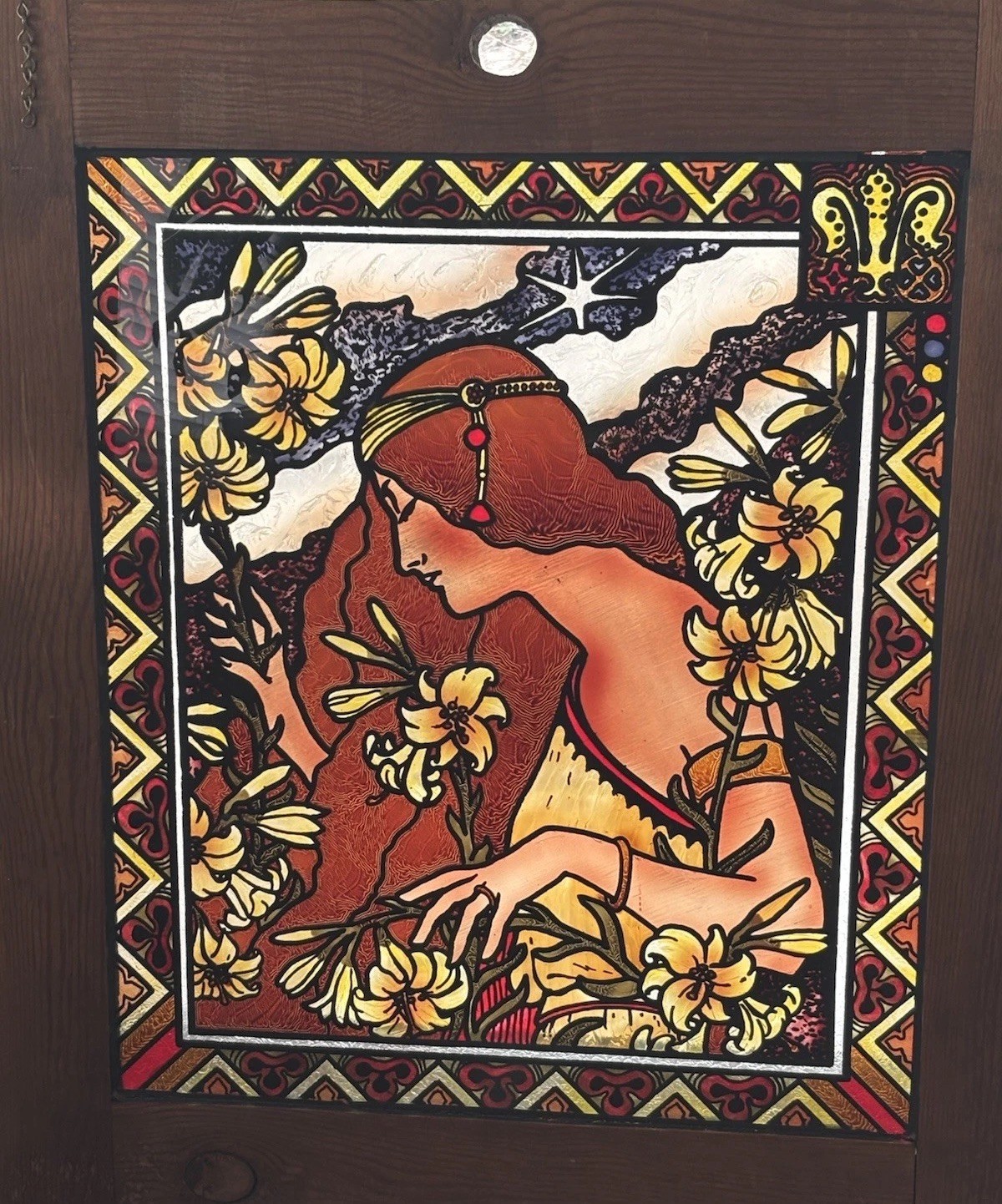 Vintage Lucid Lines L’Ermitage Paul Berthon Reverse Glass Art 34x28