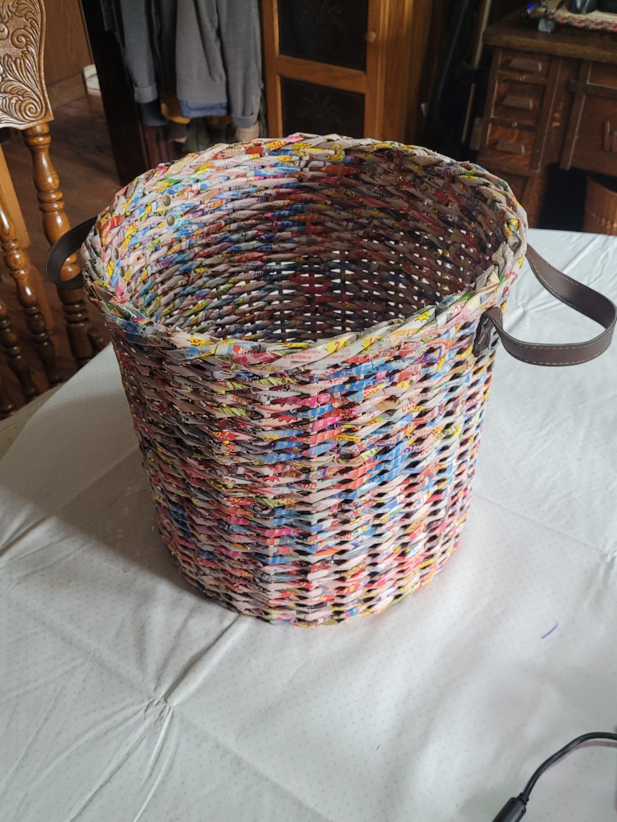 Handmade Recycled high gloss paper wicker type weave basket  new