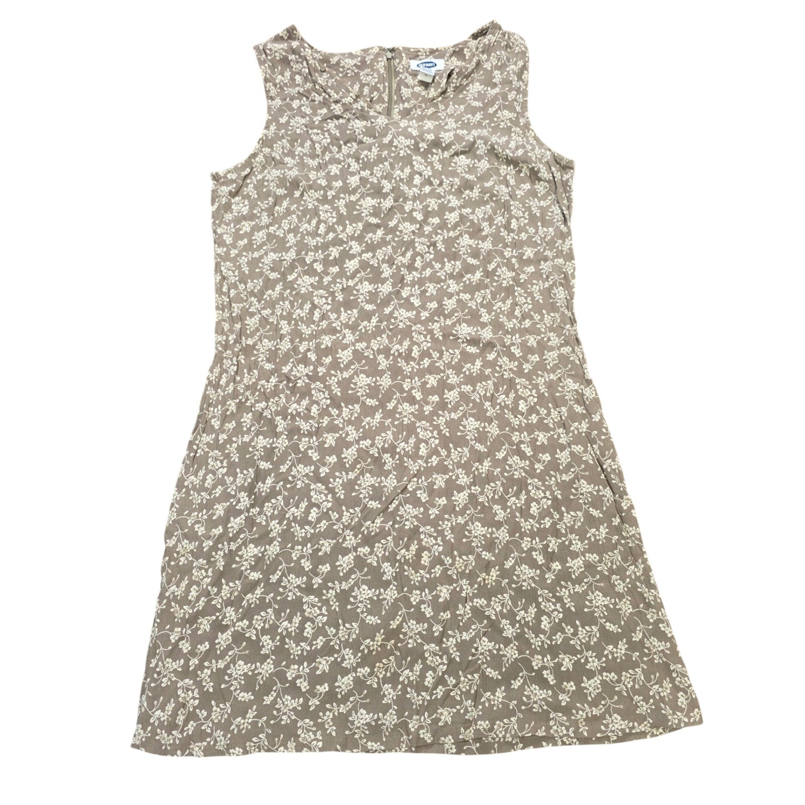 Old Navy Floral Shift Dress Women\'s Suxe 12 Taupe Brown Sleeveless Zipper Rayon