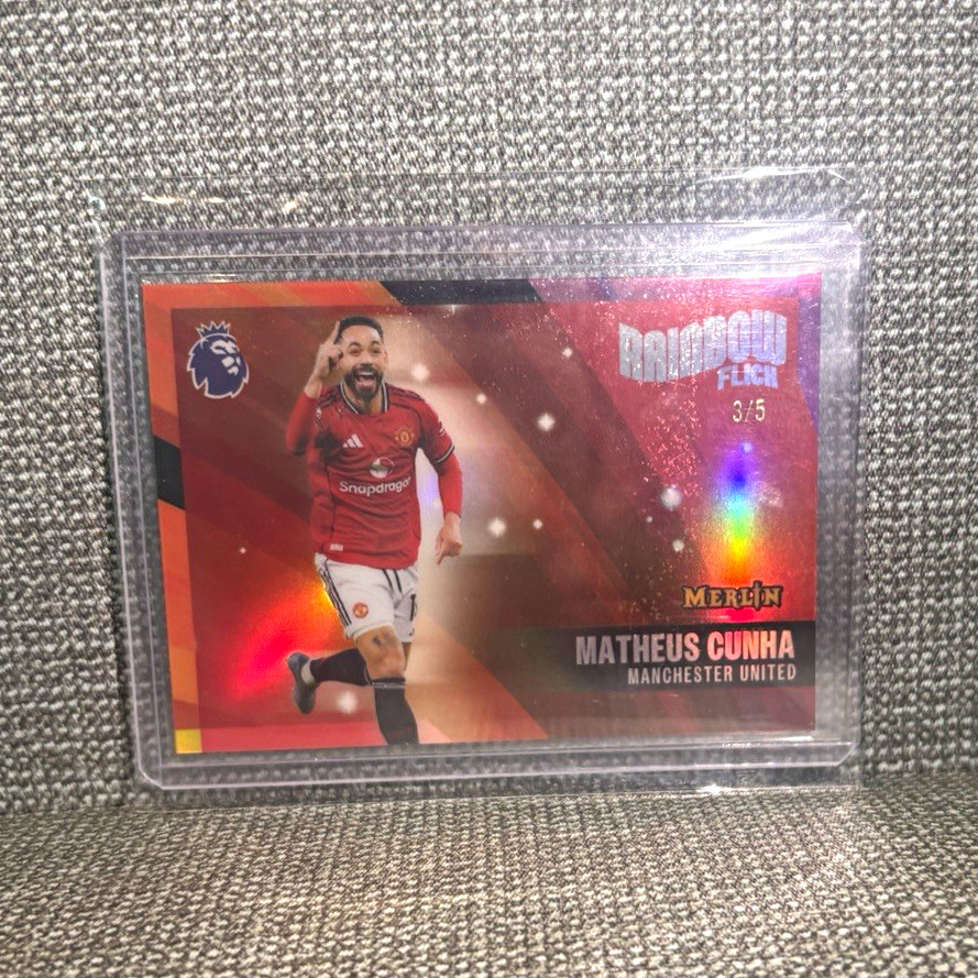 Topps 2025-26 Merlin Premier League Matheus Cunha Rainbow Flick RB-1 Red /5