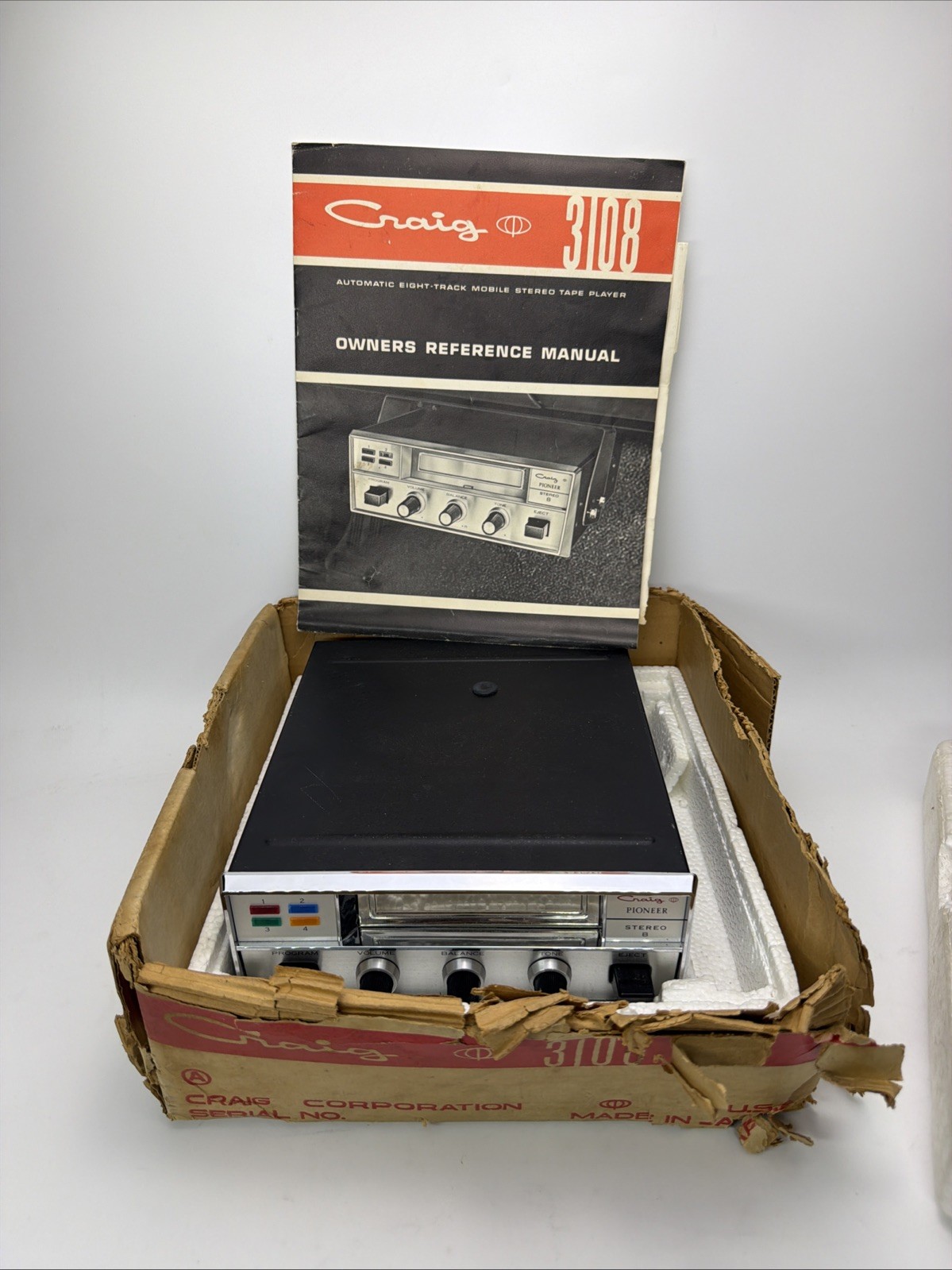 1968 Craig Pioneer Car Stereo Under Dash 8 track Tape Player 3108 Immaculate