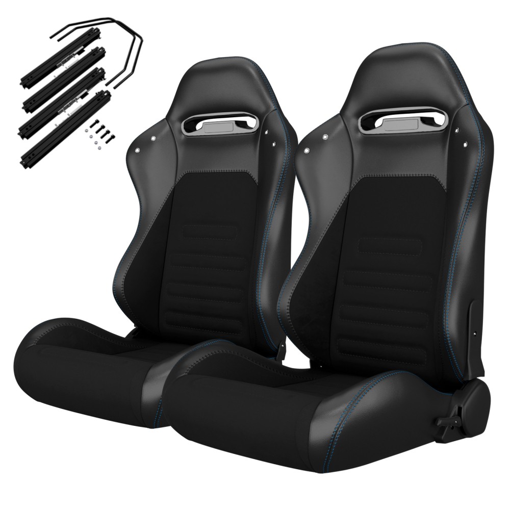 Pair Universal Racing Seats, Black PVC Leather, Reclinable w/ Sliders for Toyota Pair Universal Racing Seats, Black PVC Leather, Reclinable w/ Sliders for Toyota