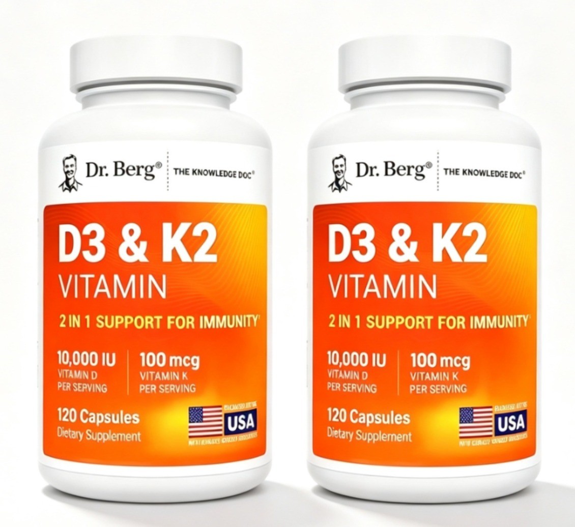 New Dr. Berg Nutritionals 100mg Vitamin D3 & K2 Supplement - 120 Capsules