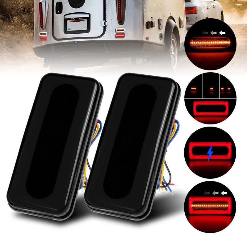 2x Smoke LED Trailer Rear Tail Lights Stop Brake Turn Signal Flowing Truck DRL