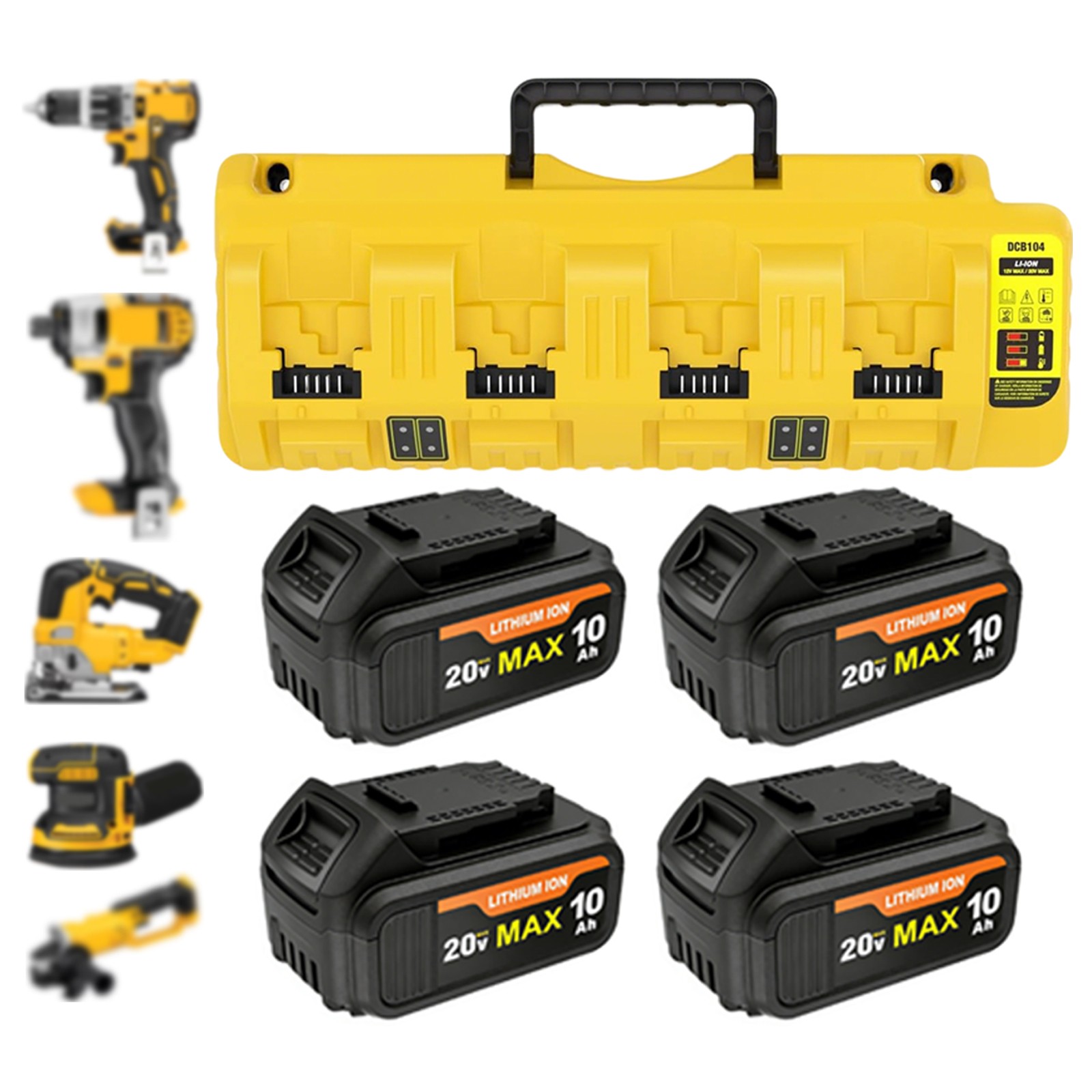 4X 20V 10Ah Battery & 4 Port Charger Kit for De walt 20 Volt Lithium Batteries