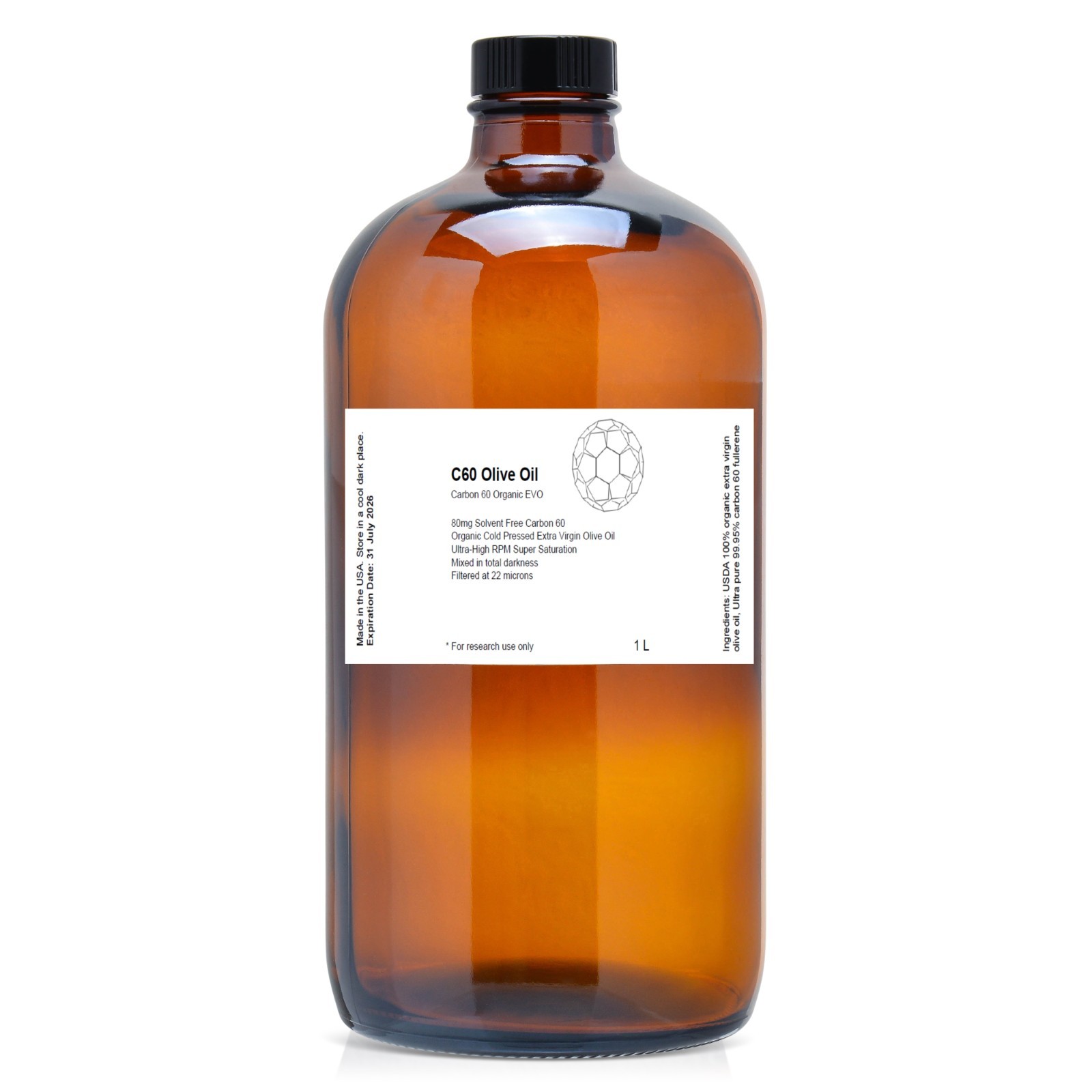 C60 Olive Oil - 800mg 99.95% Carbon 60 Fullerene Solvent Free 1L