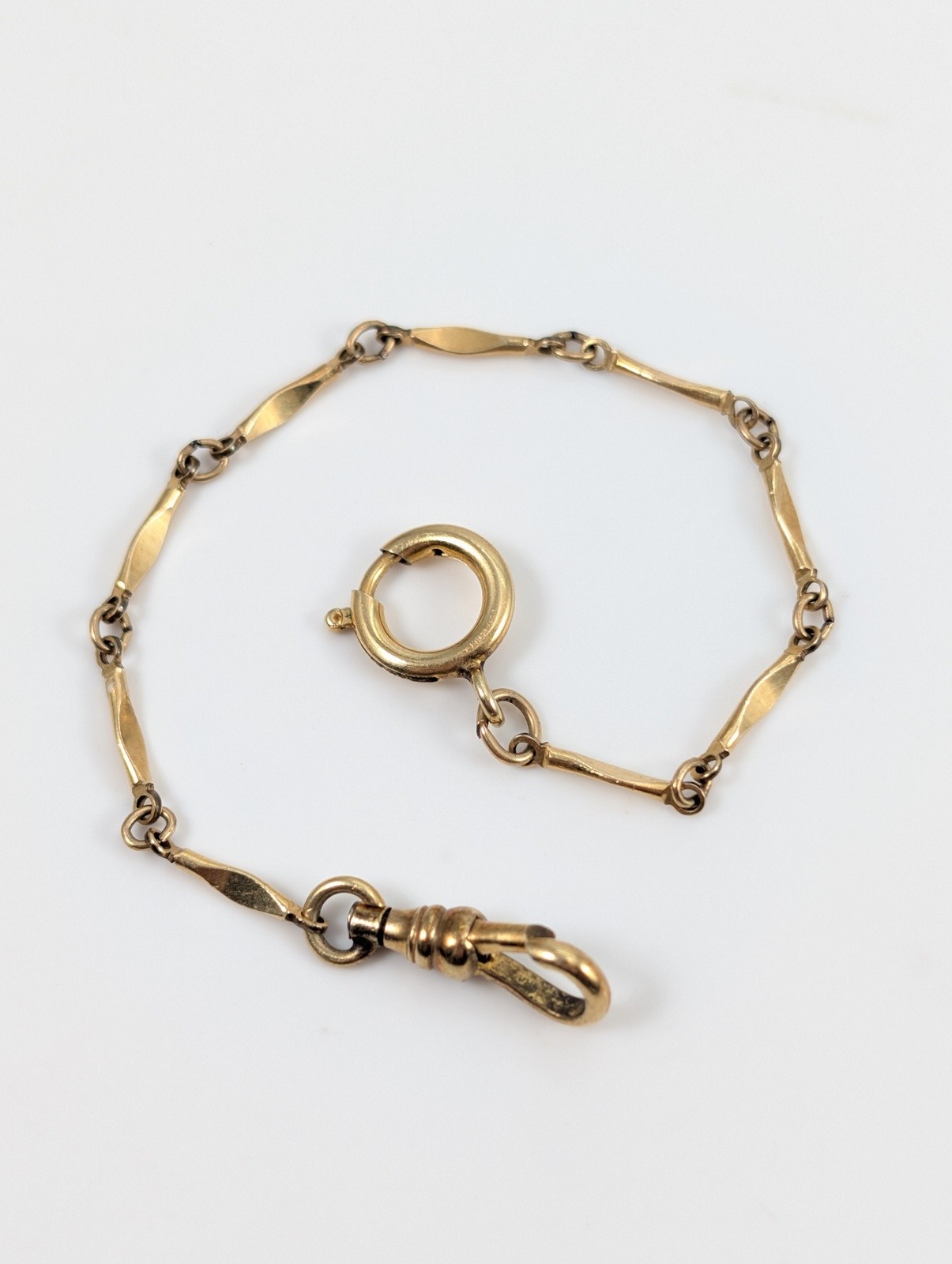 Antique 1/20 14K Gold Filled Pocket Watch Chain 7 Inch Bar Link Clasp With Clip