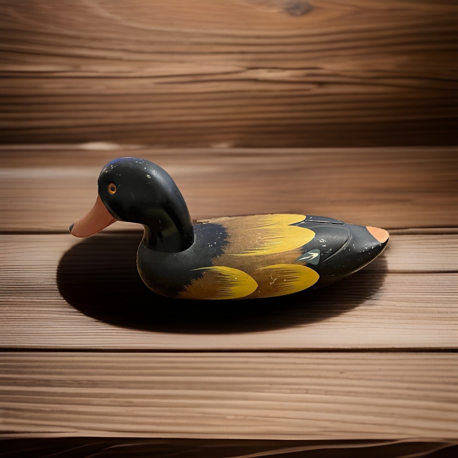 Vtg Hand Painted Wood Duck Decoy Glass Eyes Figurine Rustic Cabin Country Decor 