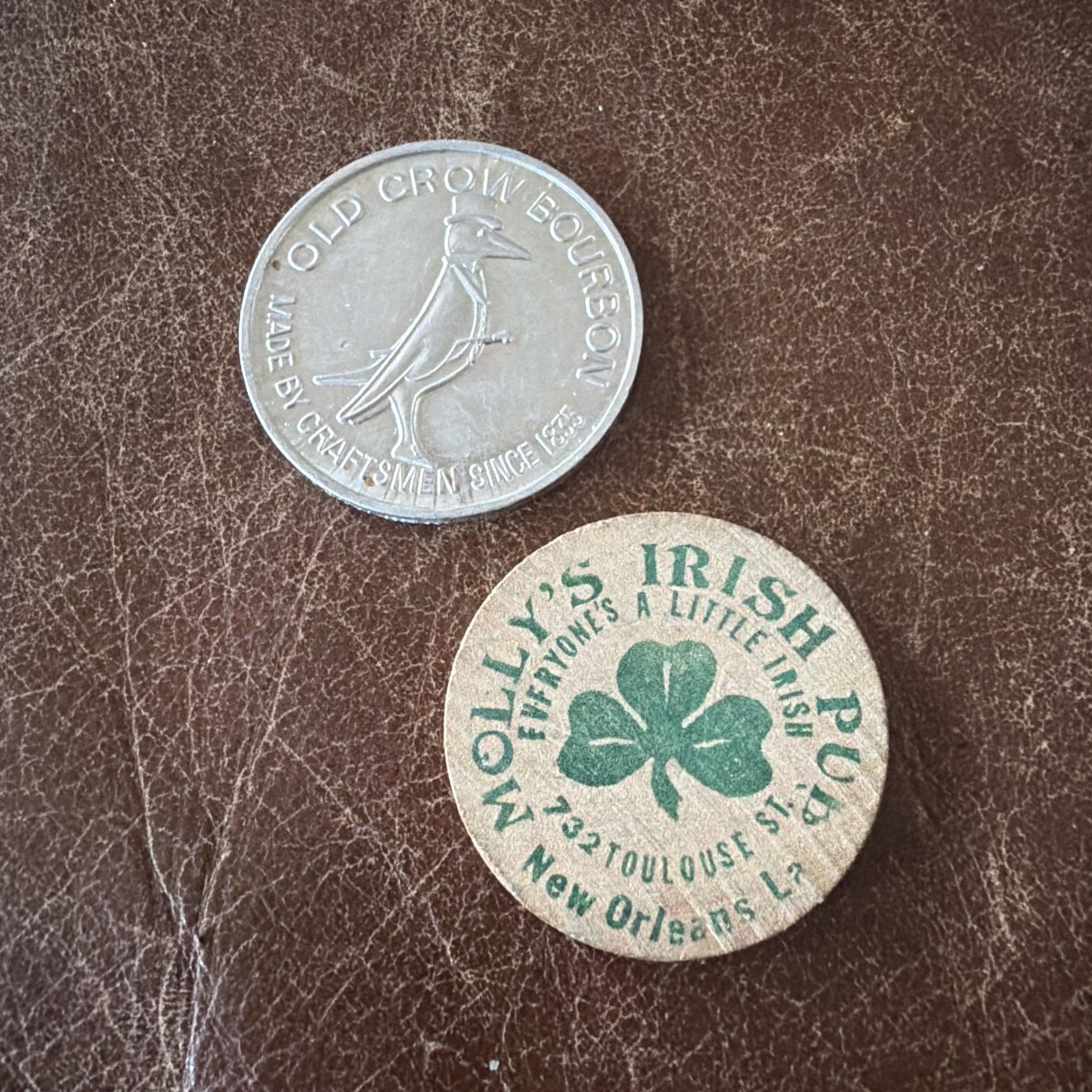Vintage Old Crow Bourbon Whiskey Doubloon New Orleans Souvenir 1973-74 Vintage Old Crow Bourbon Whiskey Doubloon New Orleans Souvenir 1973-74