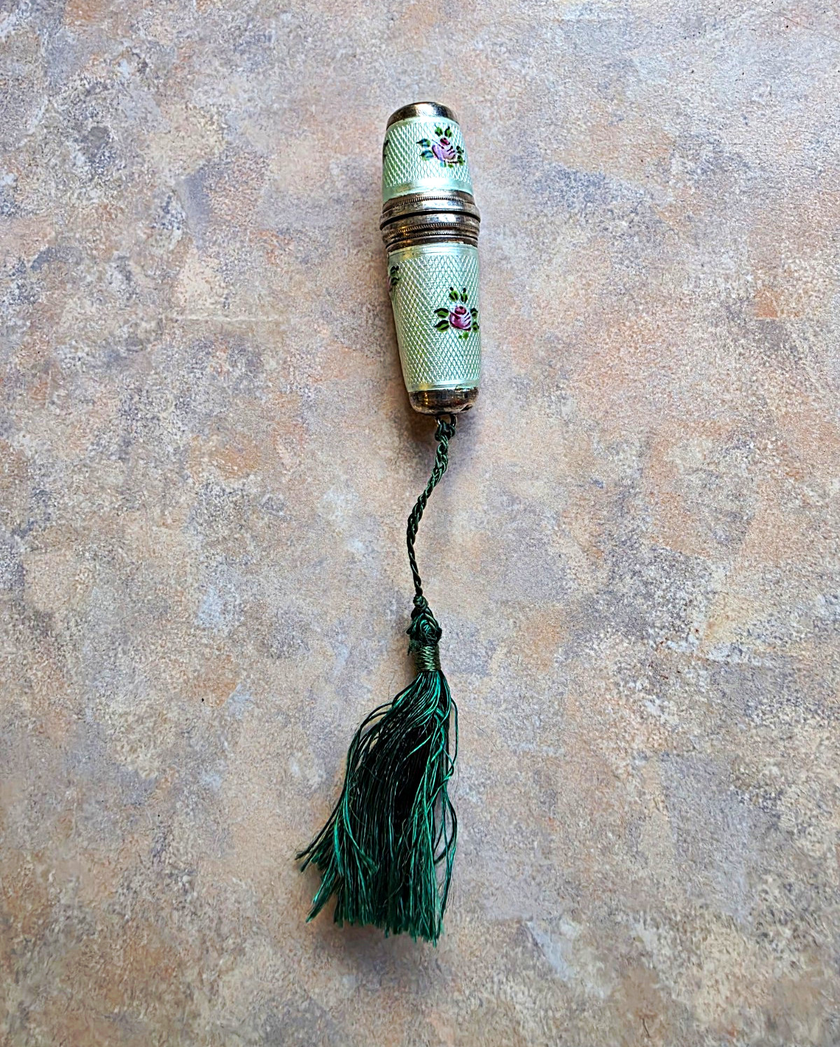 Antique Sterling Silver and Guilloche Enamel Travel Sewing Kit Hand Painted Antique Sterling Silver and Guilloche Enamel Travel Sewing Kit Hand Painted