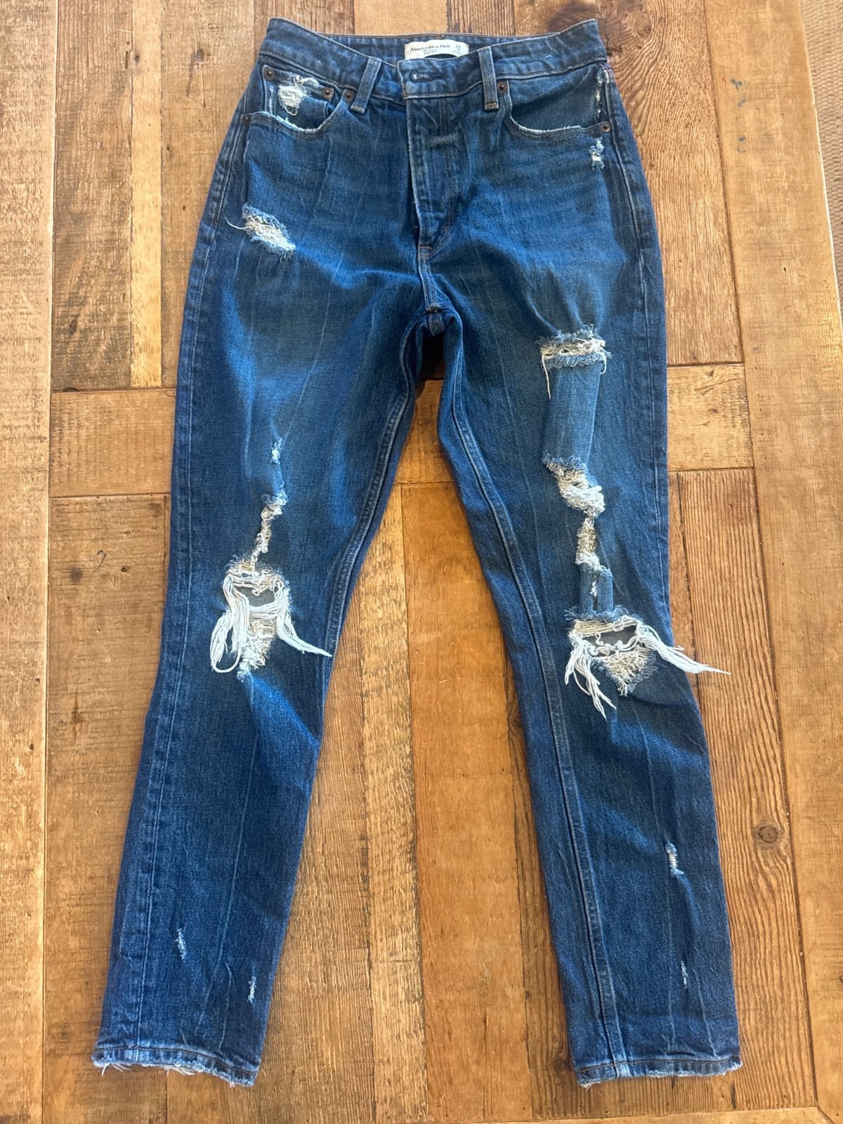 Abercrombie & Fitch High Rise Skinny Jeans Womens 4 (26x25) Blue Distressed