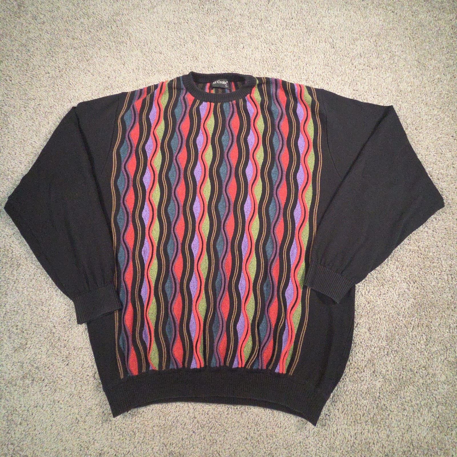 Vtg St Croix 3D Knit Sweater Mens L Vertical Wavy Striped Cosby Biggie Grandpa Vtg St Croix 3D Knit Sweater Mens L Vertical Wavy Striped Cosby Biggie Grandpa