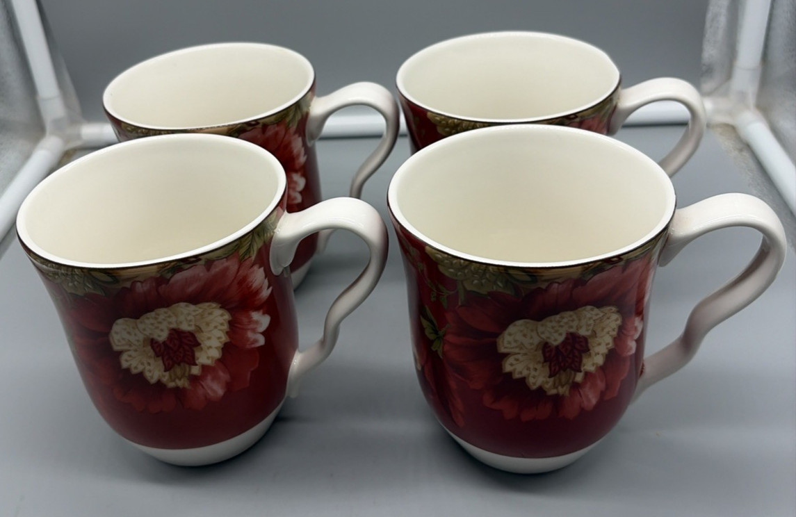 Set Of (4) 222 Fifth Summer Botanical Lutece Rouge Coffee Cups/Mugs