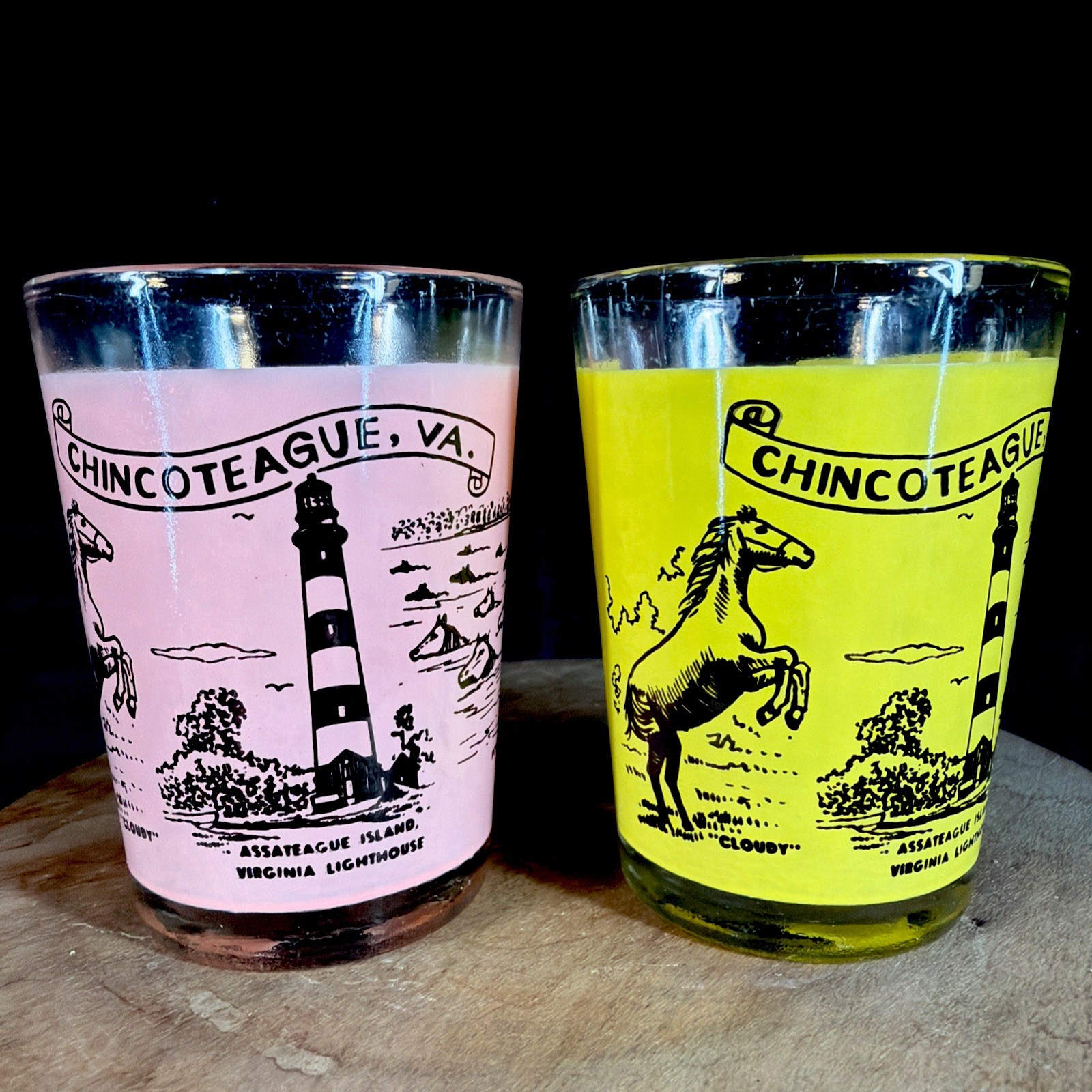 Vintage 70s Chincoteague Assateague Island Virginia Pony Swim Cloudy Bar Glasses Vintage 70s Chincoteague Assateague Island Virginia Pony Swim Cloudy Bar Glasses