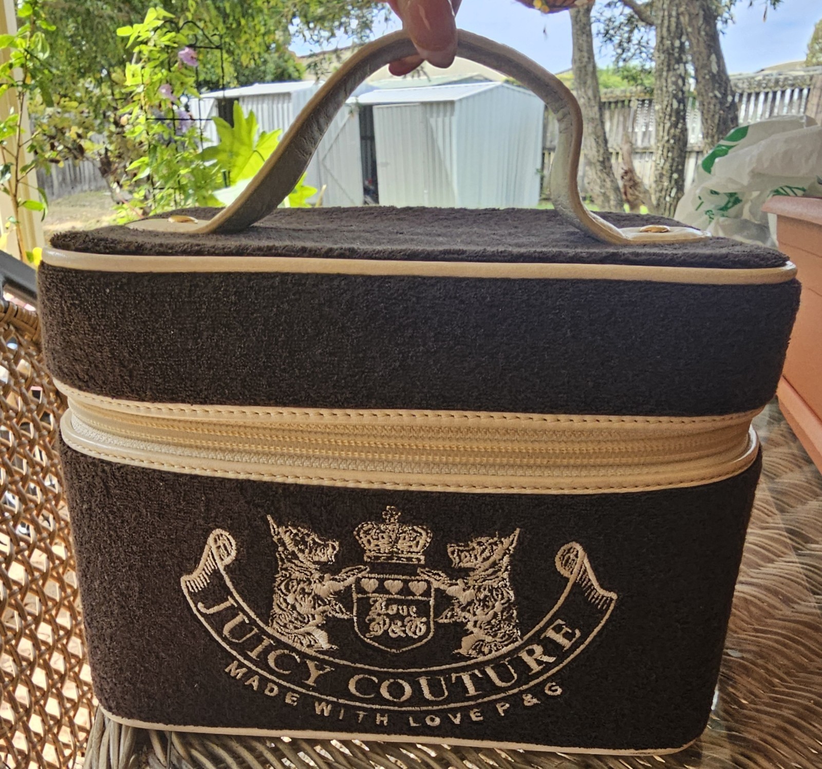 Vintage Y2K Juicy Couture Black Velour Train Case Makeup Bag Rare Twin Dog P&G