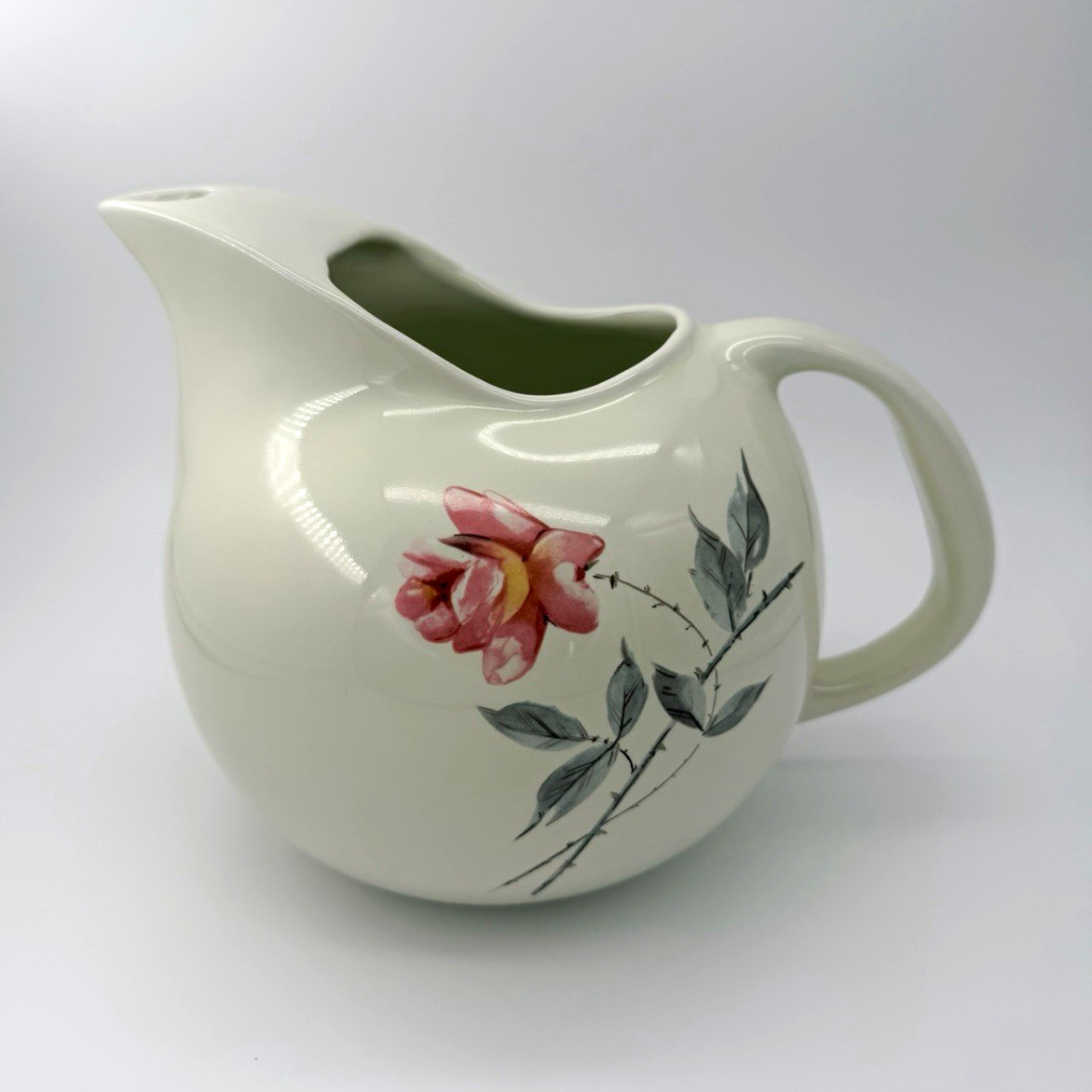 Vintage Universal Potteries Ballerina Rose Ice Lip Ball Pitcher Ohio 1950s Cream