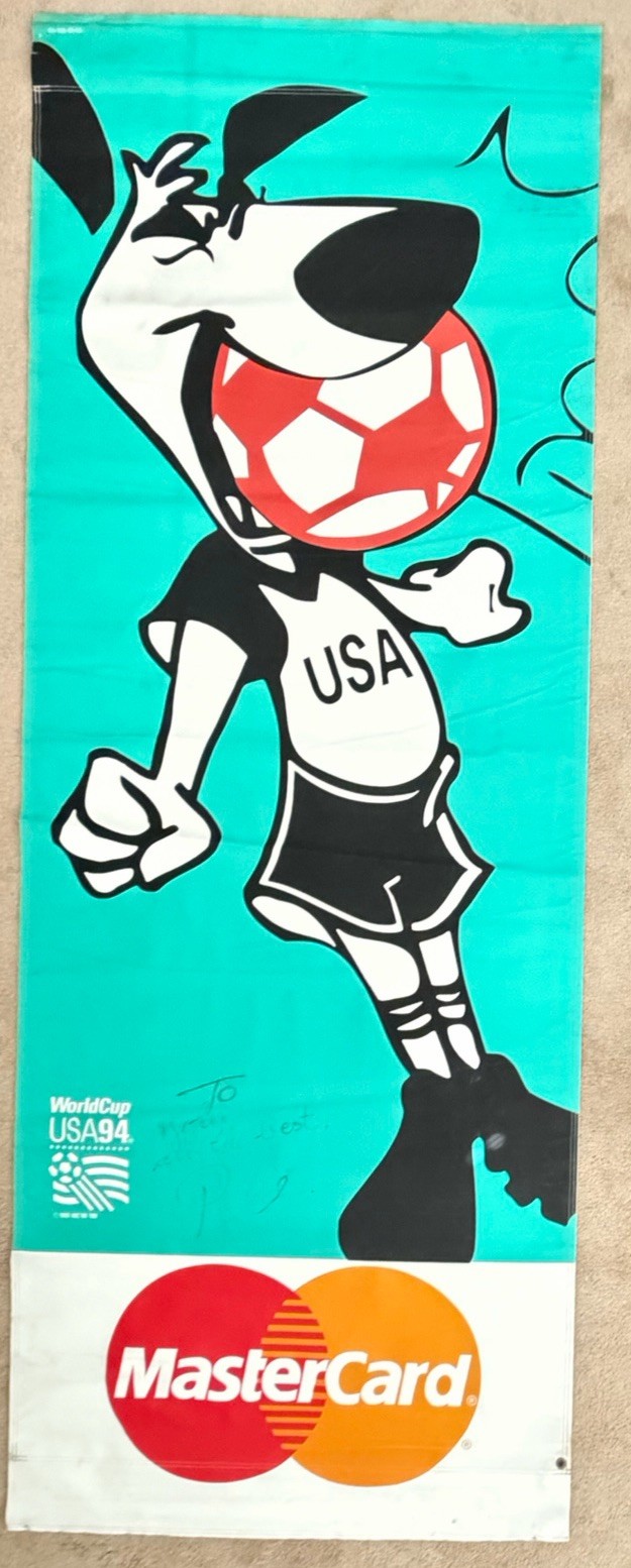 PELE Signed 1994 World Cup Banner 3\' x 8\' Heavy Vinyl USA94 Striker Mastercard