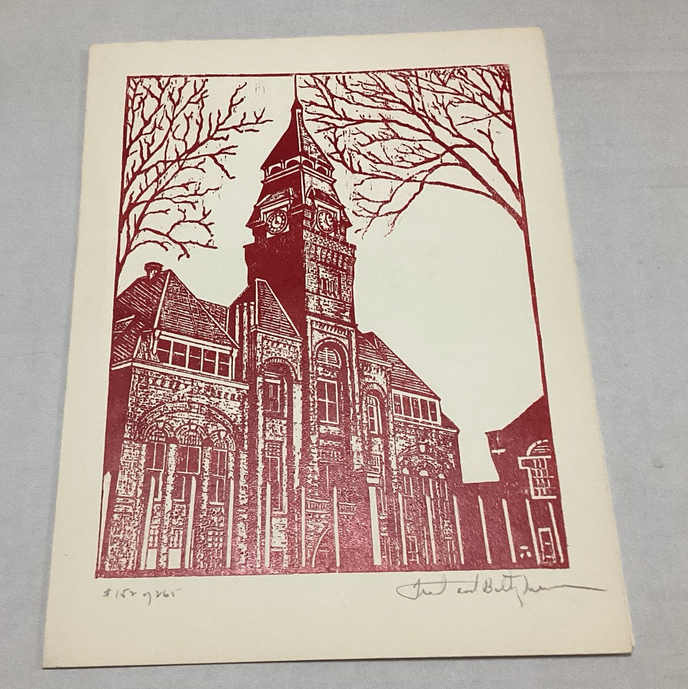 Fred & Betty Turner Urbana Illinois 1962 Clock Tower Pullman Co. Art Card Signed