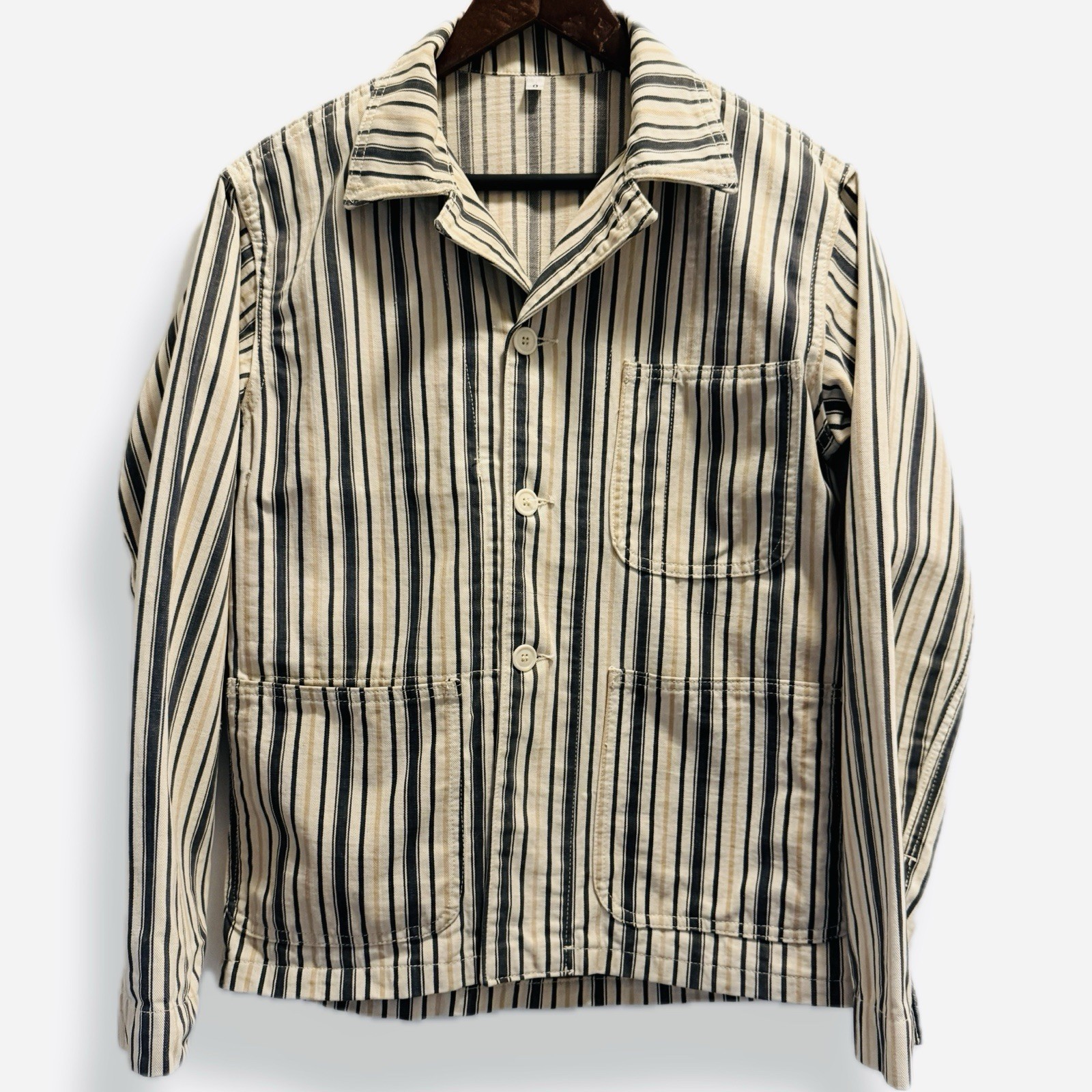 As Ever NYC Henri Military Work Jacket Striped Denim XS 1940s Made In USA
