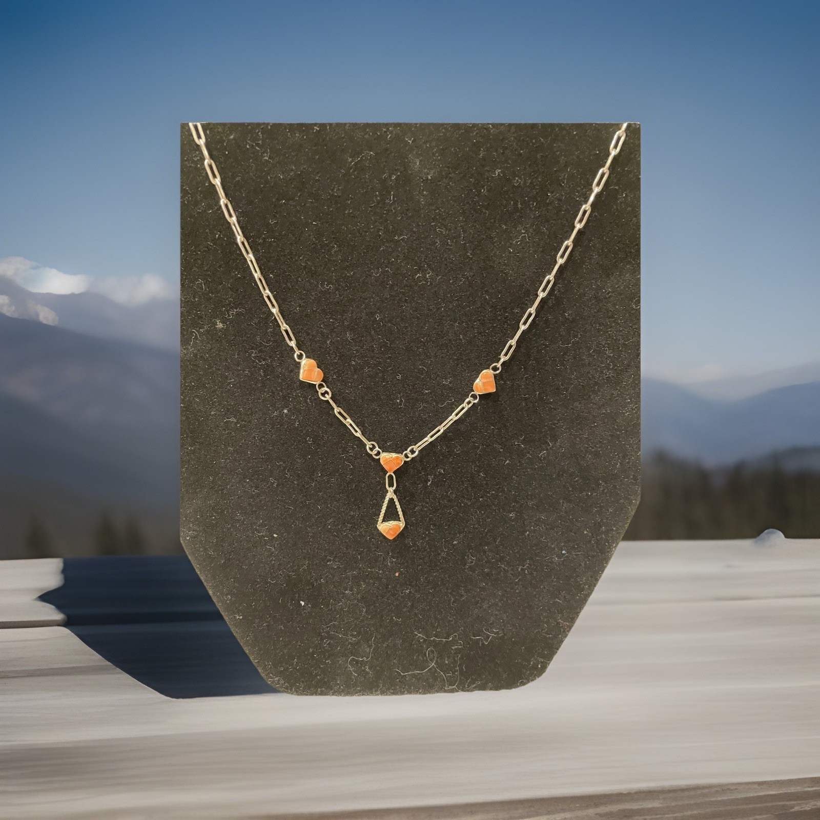Vintage Navajo Natural Orange Spiny Oyster Sterling Silver Heart Necklace 19” Vintage Navajo Natural Orange Spiny Oyster Sterling Silver Heart Necklace 19”