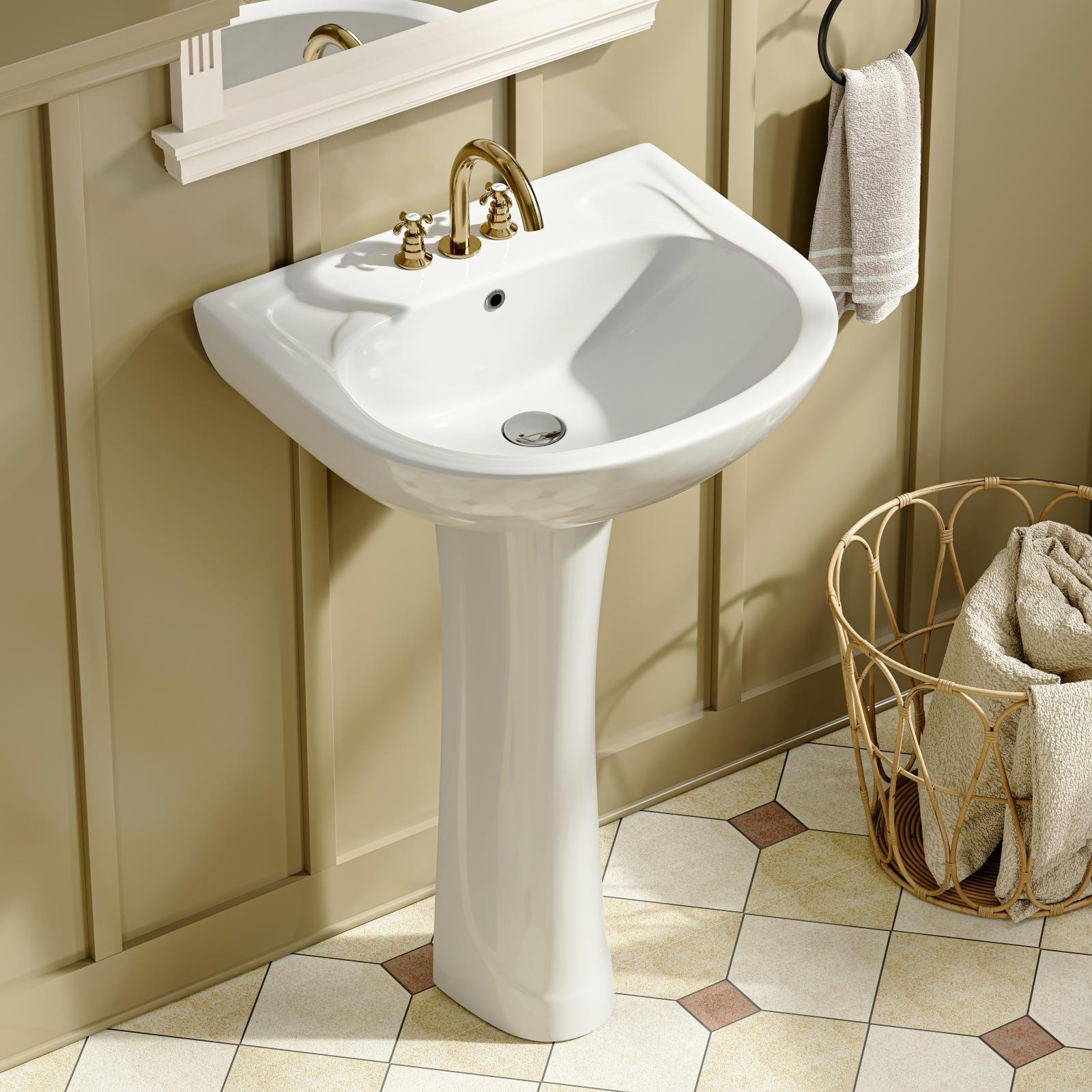 HOROW 22x19 Pedestal Sink U-Shape Ceramic Pedestal Bathroom Sink with Overflow HOROW 22x19 Pedestal Sink U-Shape Ceramic Pedestal Bathroom Sink with Overflow