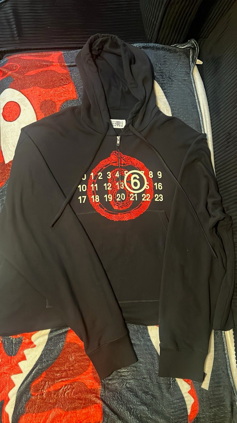 MM6 Maison Margiela Black 1/2 Zip Hoodie Snake Graphic Fleece Cotton XL