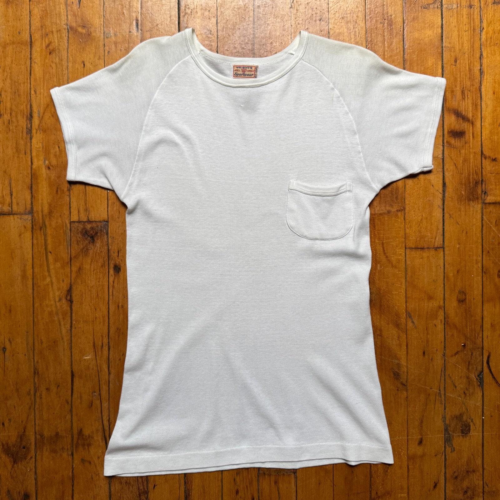 Vintage 1940s 50s Wright\'s Size M Full Combed Cotton Swing Sleeve Pocket T-Shirt