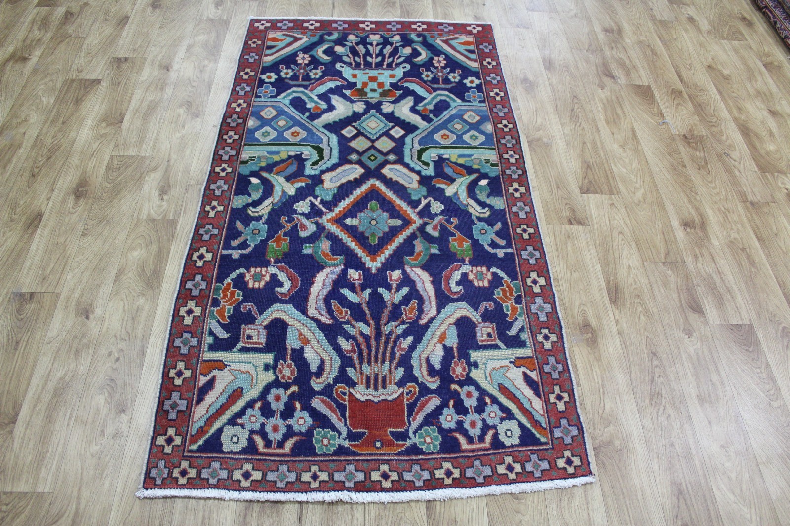 Vintage Oriental Wool Rug 174x92cm Handmade Floral Carpet Traditional Design
