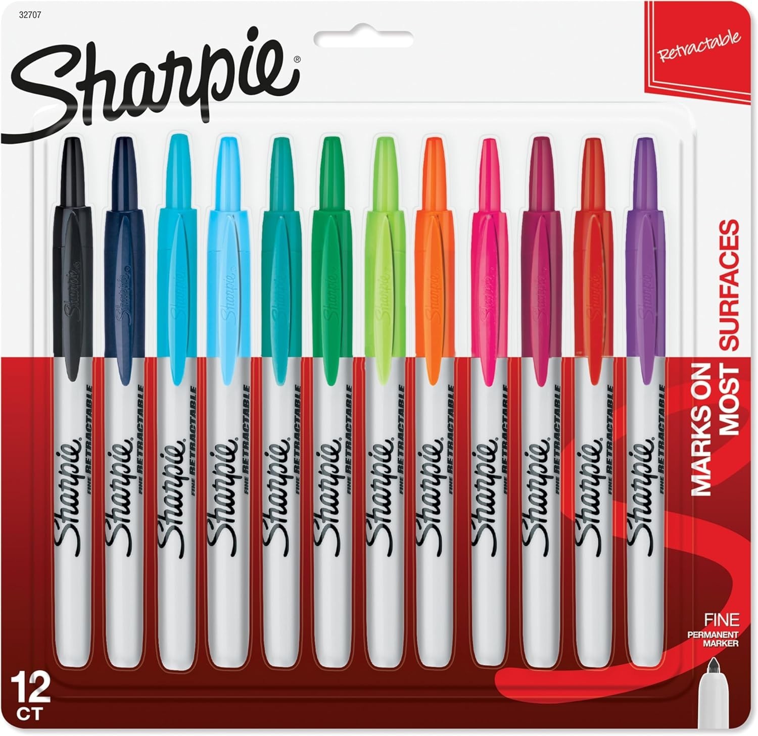 Vibrant 12 Count Retractable Fine Tip Permanent Markers - Smooth Grip Design