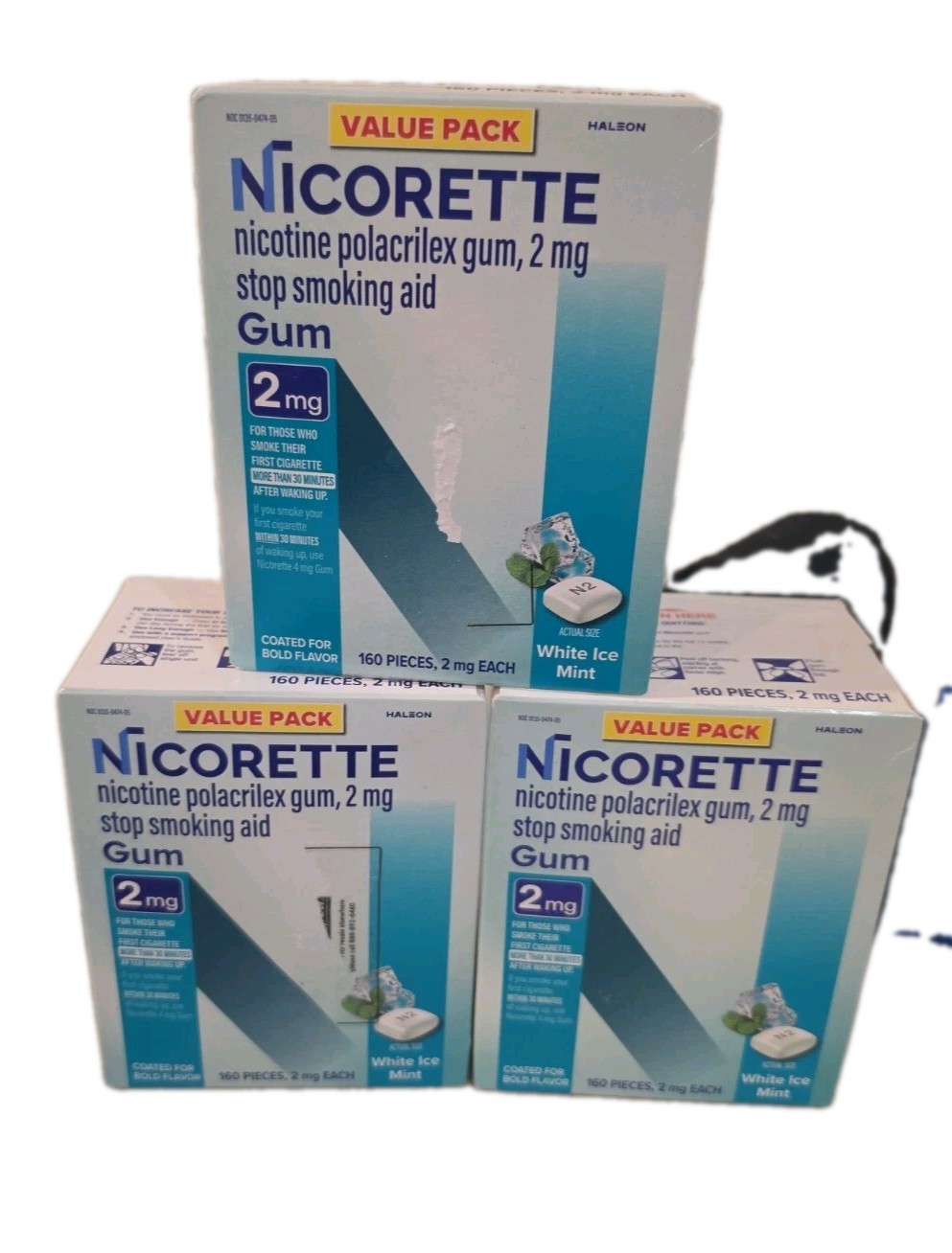 Lot Of 3 Value Pack Nicorette 2mg White Ice Mint 160ct Exp 03/28+ Lot Of 3 Value Pack Nicorette 2mg White Ice Mint 160ct Exp 03/28+