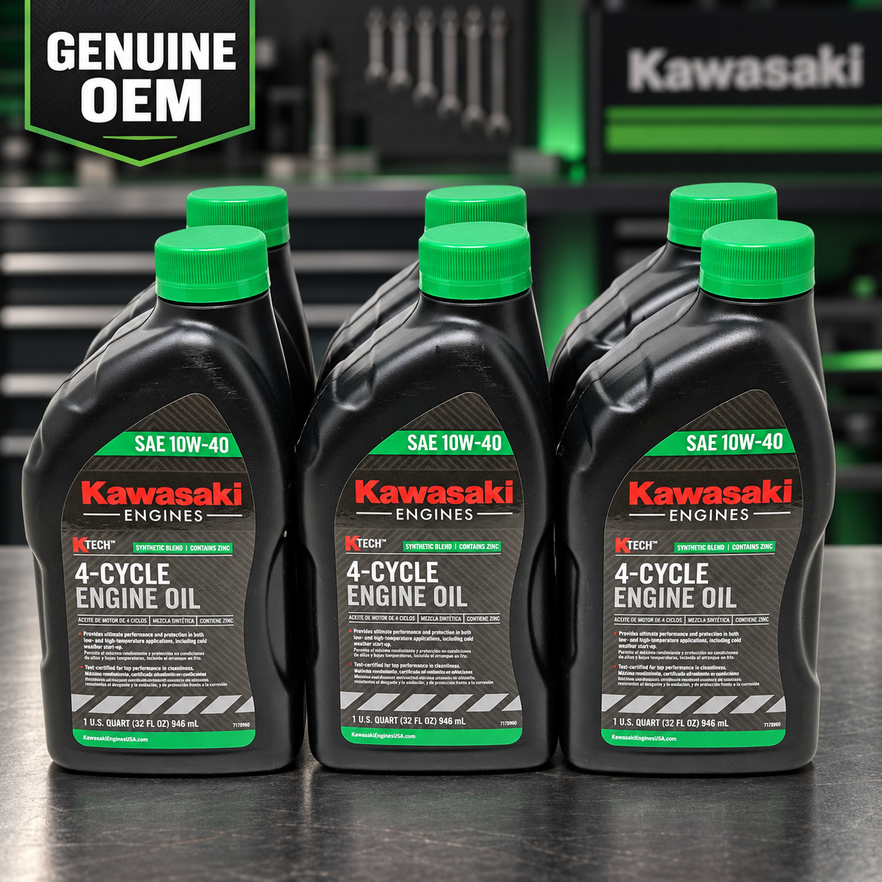Kawasaki 6PK Genuine OEM 10W40 Motor Oil Quart 4-Cycle K-Tech 99969-6296