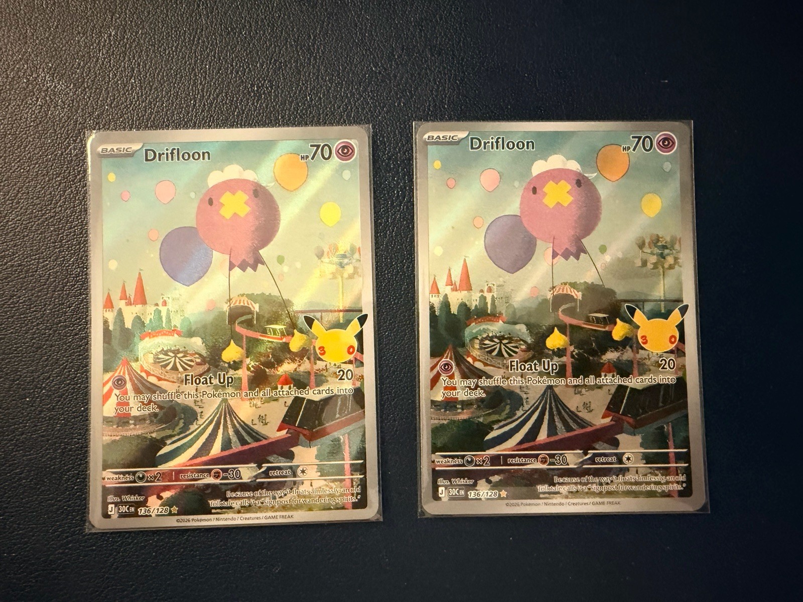 Two Drifloon 136/128 30th Celebrations Illustration Rare Holos ( X2)